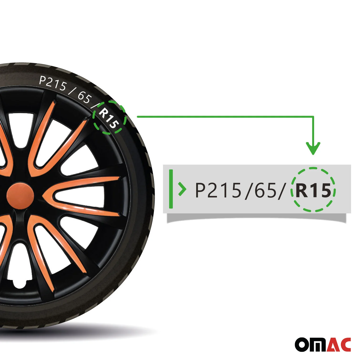 Bicolo Hub Caps Wheel Cover 15" Black Matt & Orange Full Set 4 pcs. - Image 7