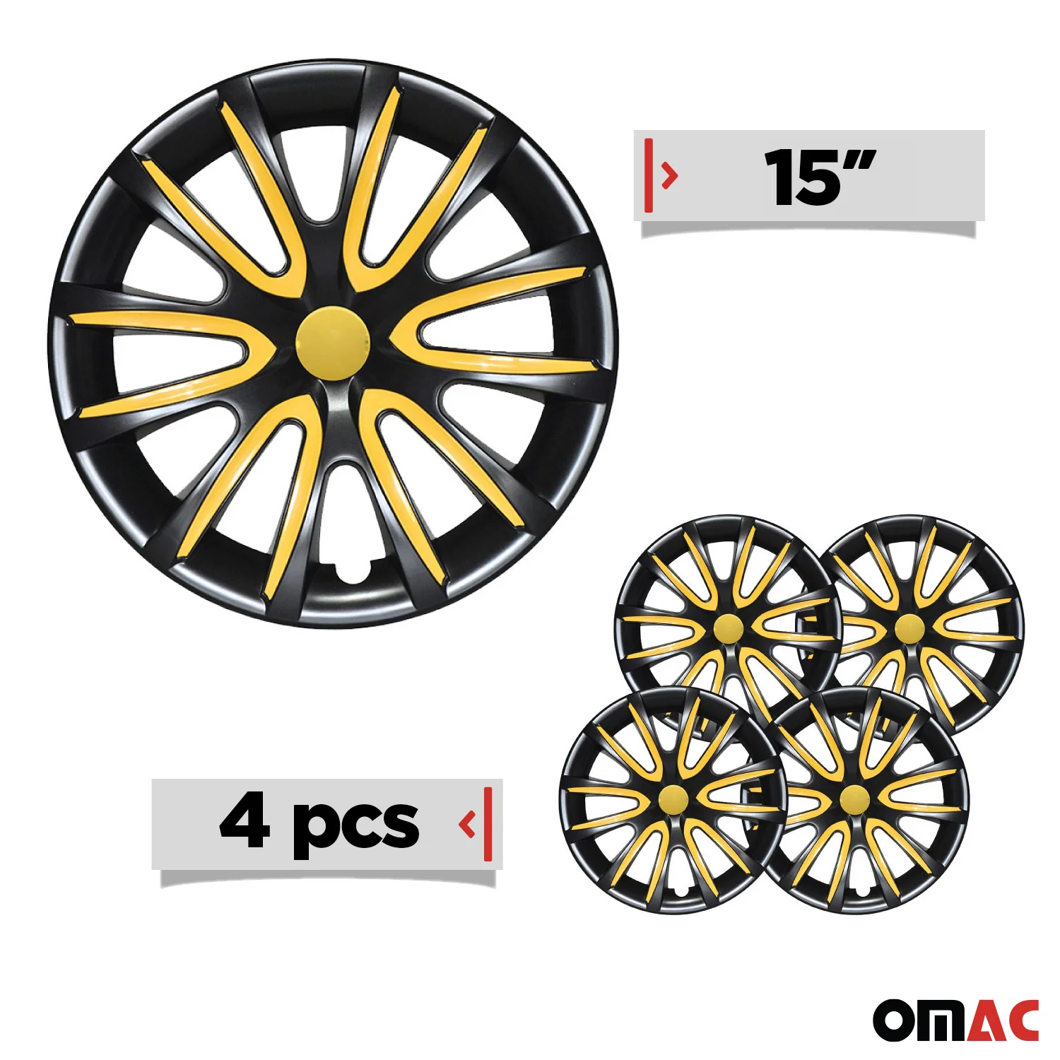 Bicolo Hub Caps Wheel Cover 15" Black & Yellow Full Set 4 pcs. - Image 3