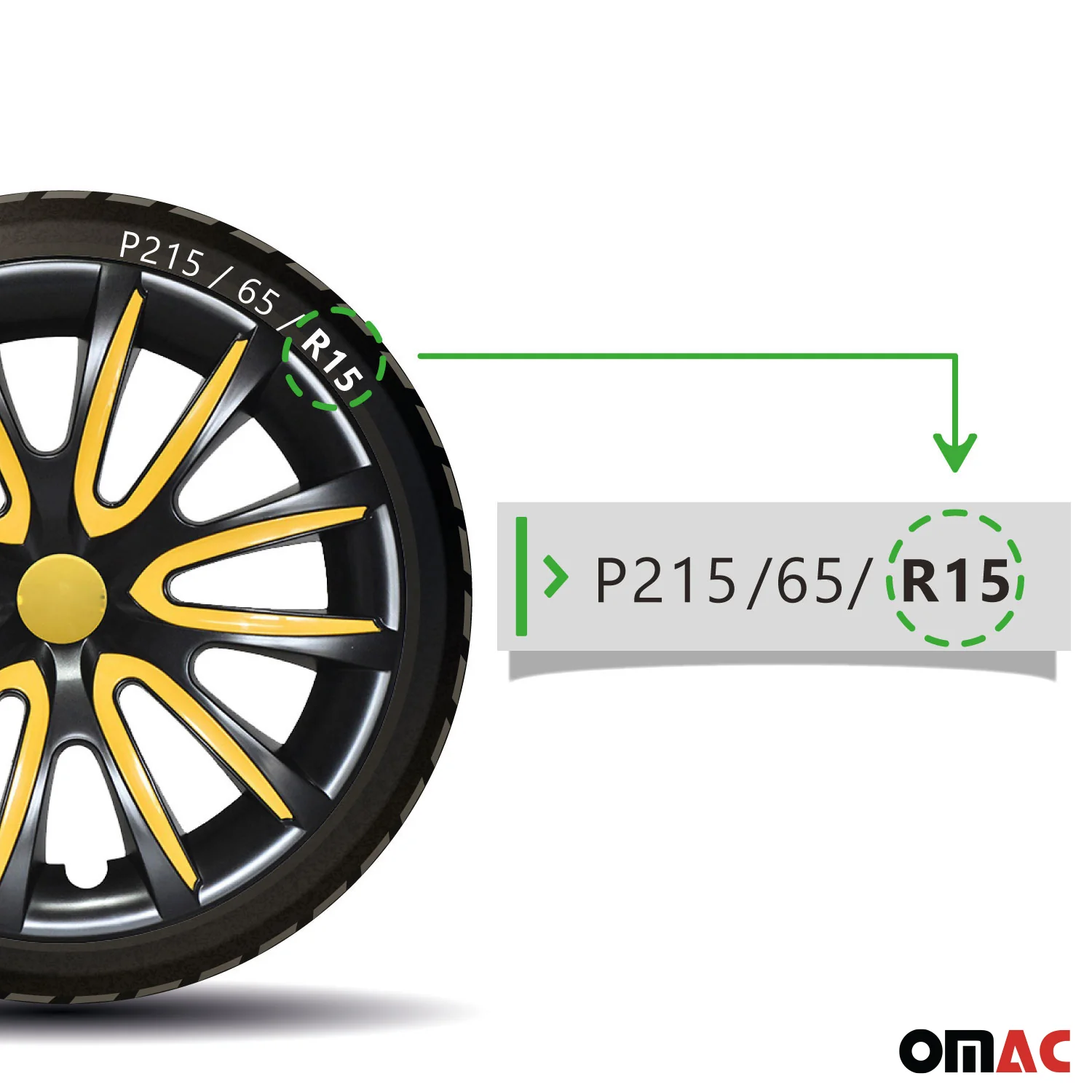 Bicolo Hub Caps Wheel Cover 15" Black & Yellow Full Set 4 pcs. - Image 7