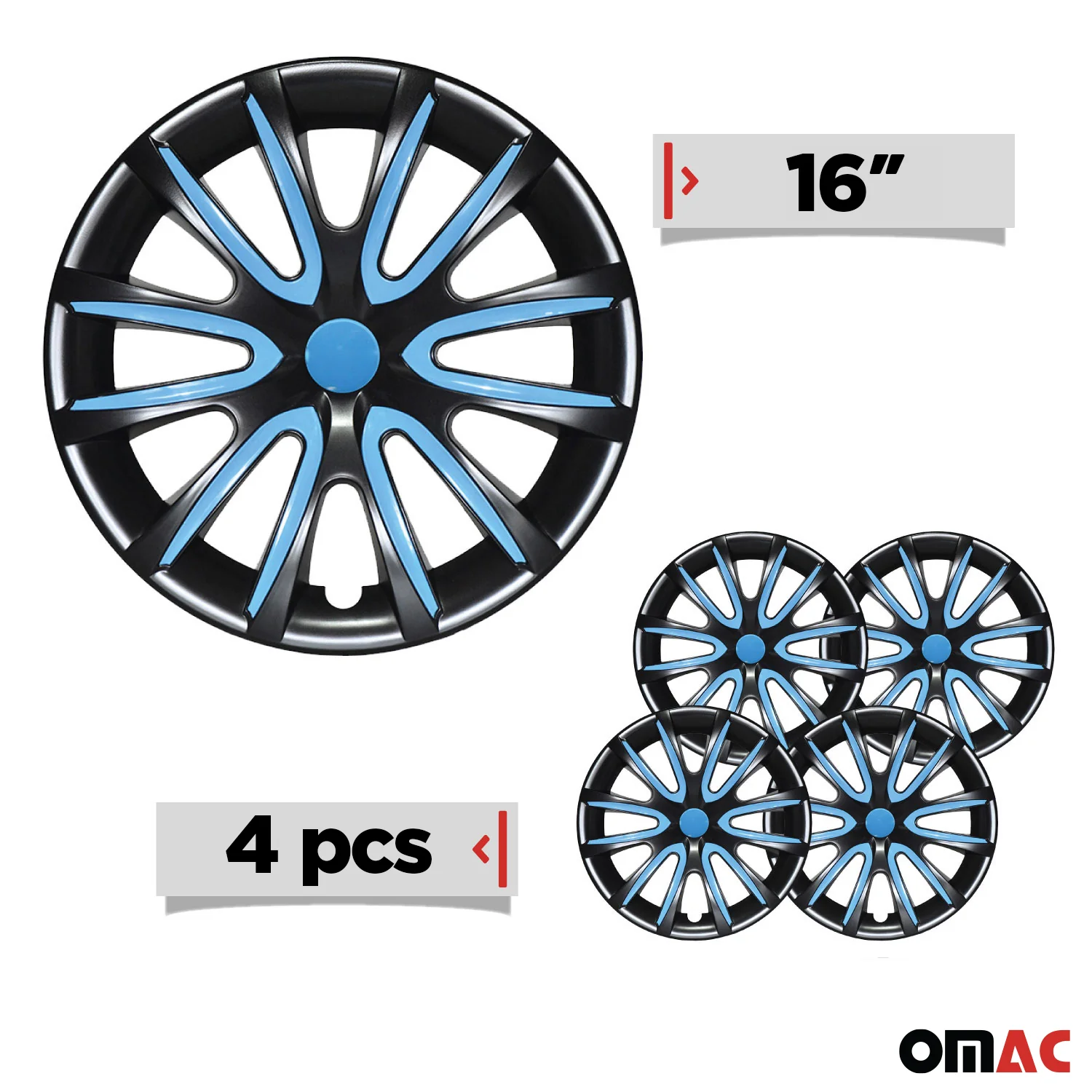 Bicolo Hub Caps Wheel Cover 16" Black & Blue Full Set 4 pcs. - Image 3