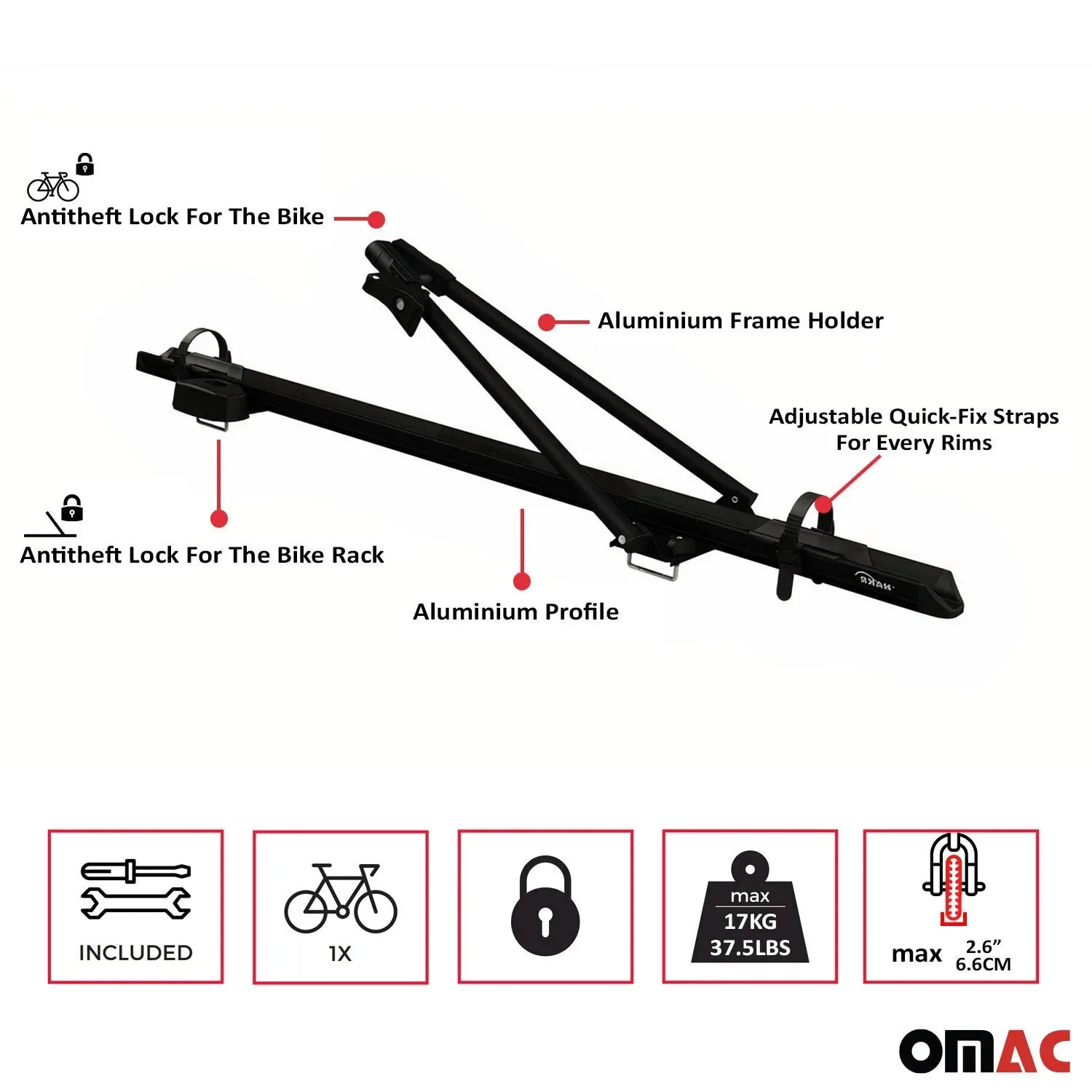 2017-2024 Nissan Armada Bike Rack Carrier Roof Racks Set Black 3Pcs - Image 5