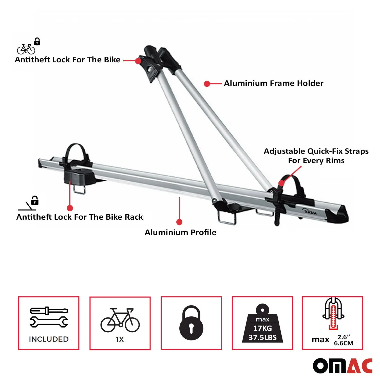 2014-2018 Subaru Forester IV Bike Rack Carrier Roof Racks Set Silver 3Pcs - Image 5
