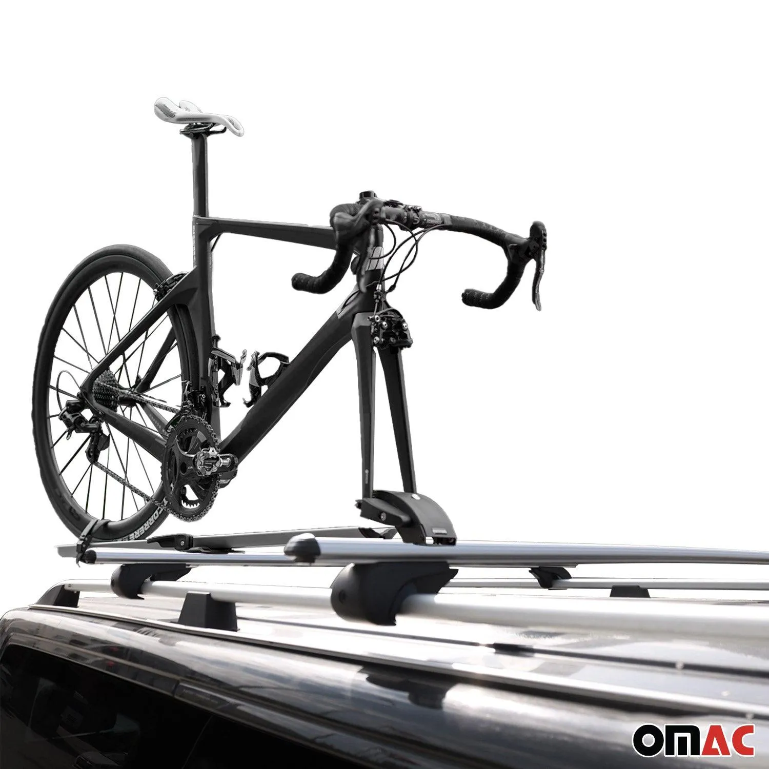 Cross Bar Pro Bike Carrier Set Roof Rail Mount Rack Luggage Aluminum 59" Silver - Image 2