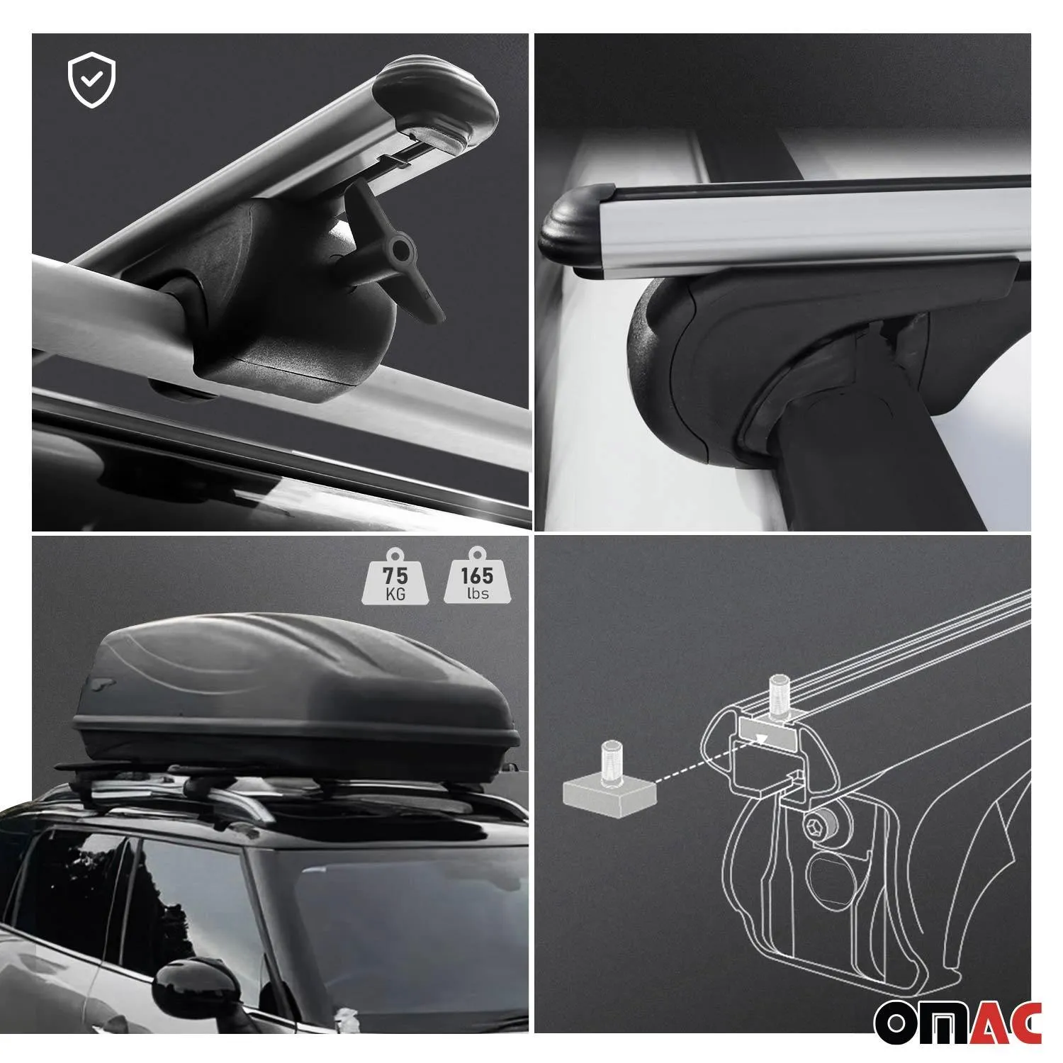 Cross Bar Pro Bike Carrier Set Roof Rail Mount Rack Luggage Aluminum 59" Silver - Image 4