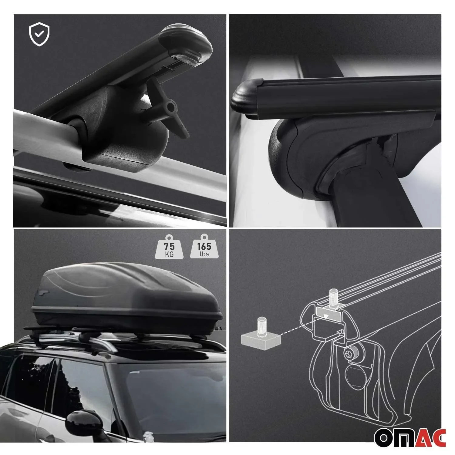Bike Carrier Roof Rail Rack Cross Bars Luggage 50" Black Aluminum Set - Image 4