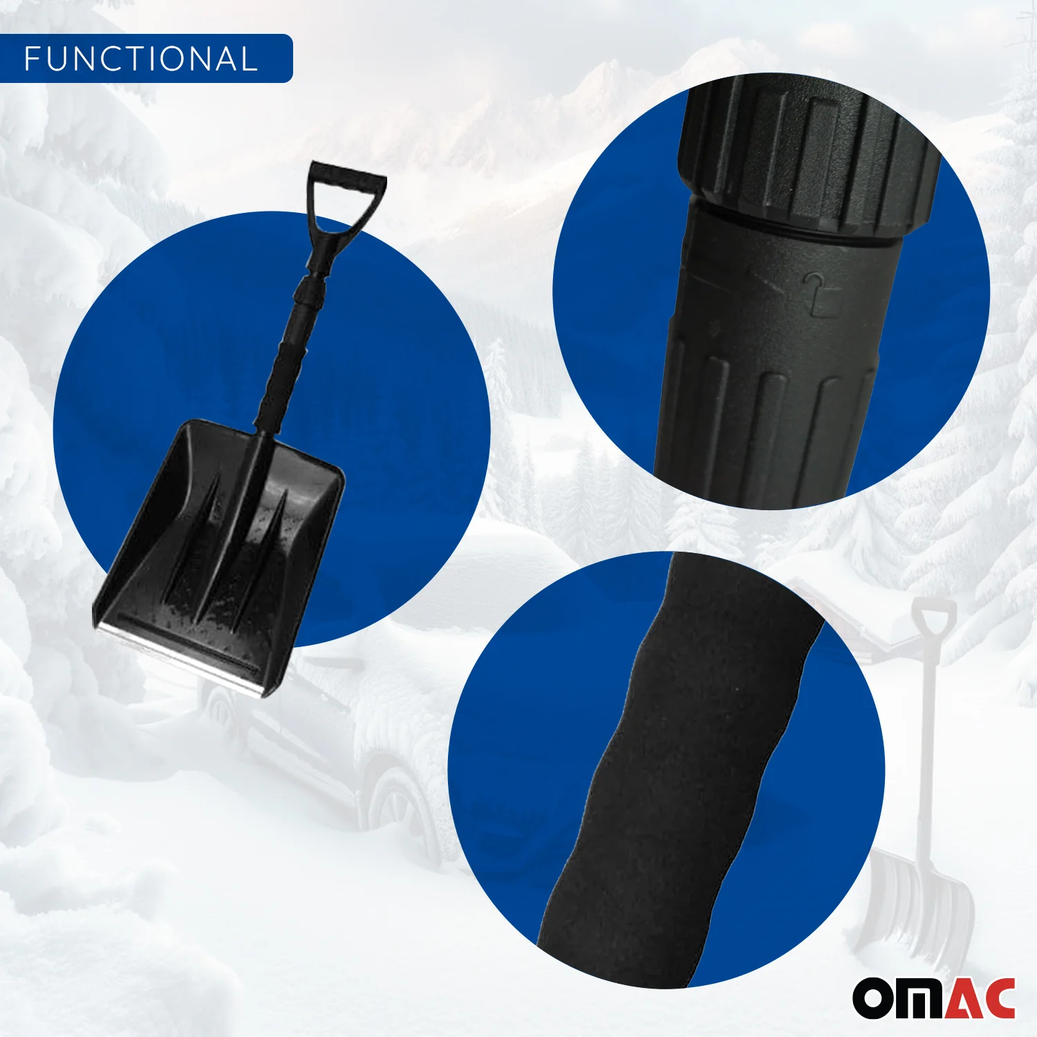 Snow Shovel with Scraper Compact Adjustable Lock Portable Lightweight - Image 5