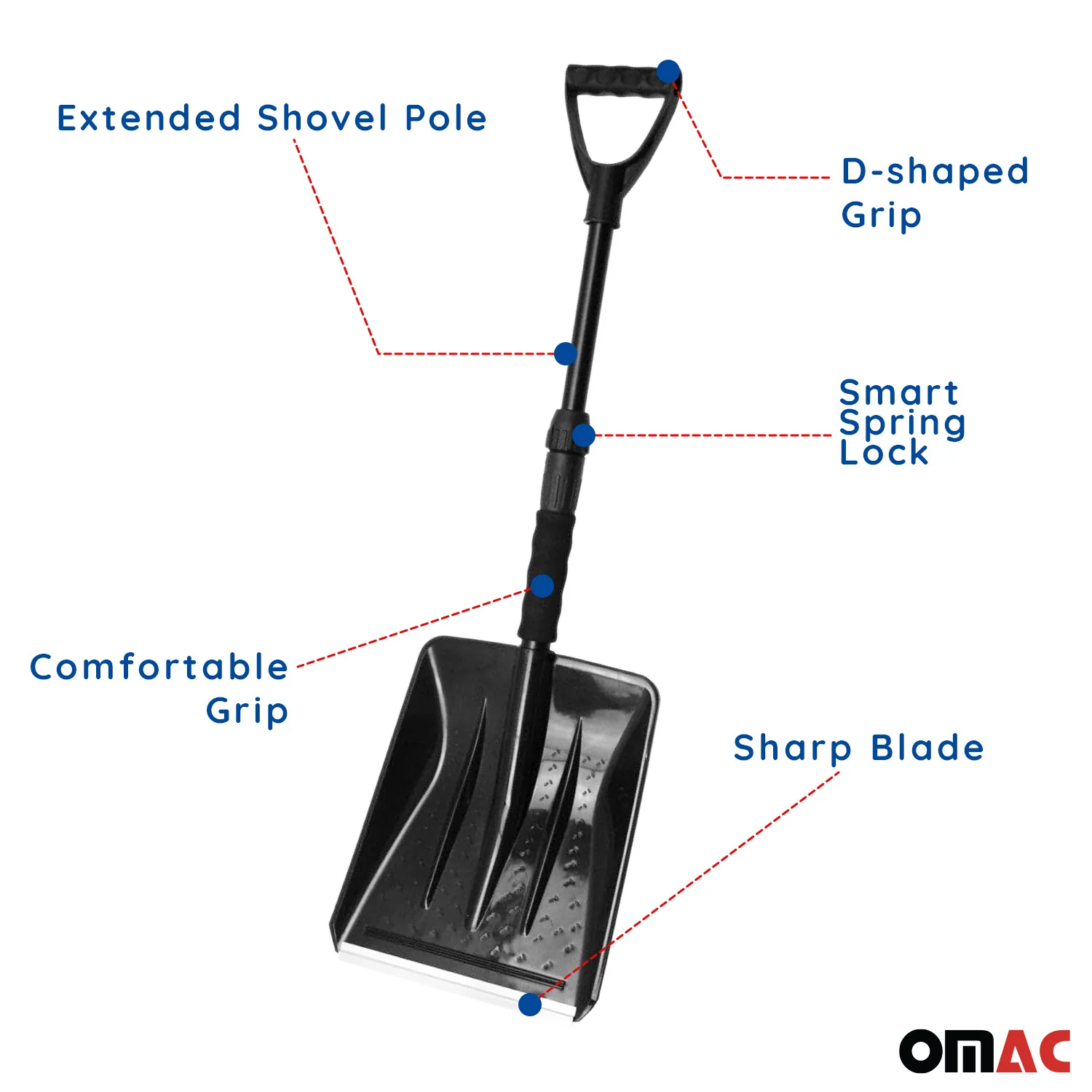 Snow Shovel with Scraper Compact Adjustable Lock Portable Lightweight - Image 6