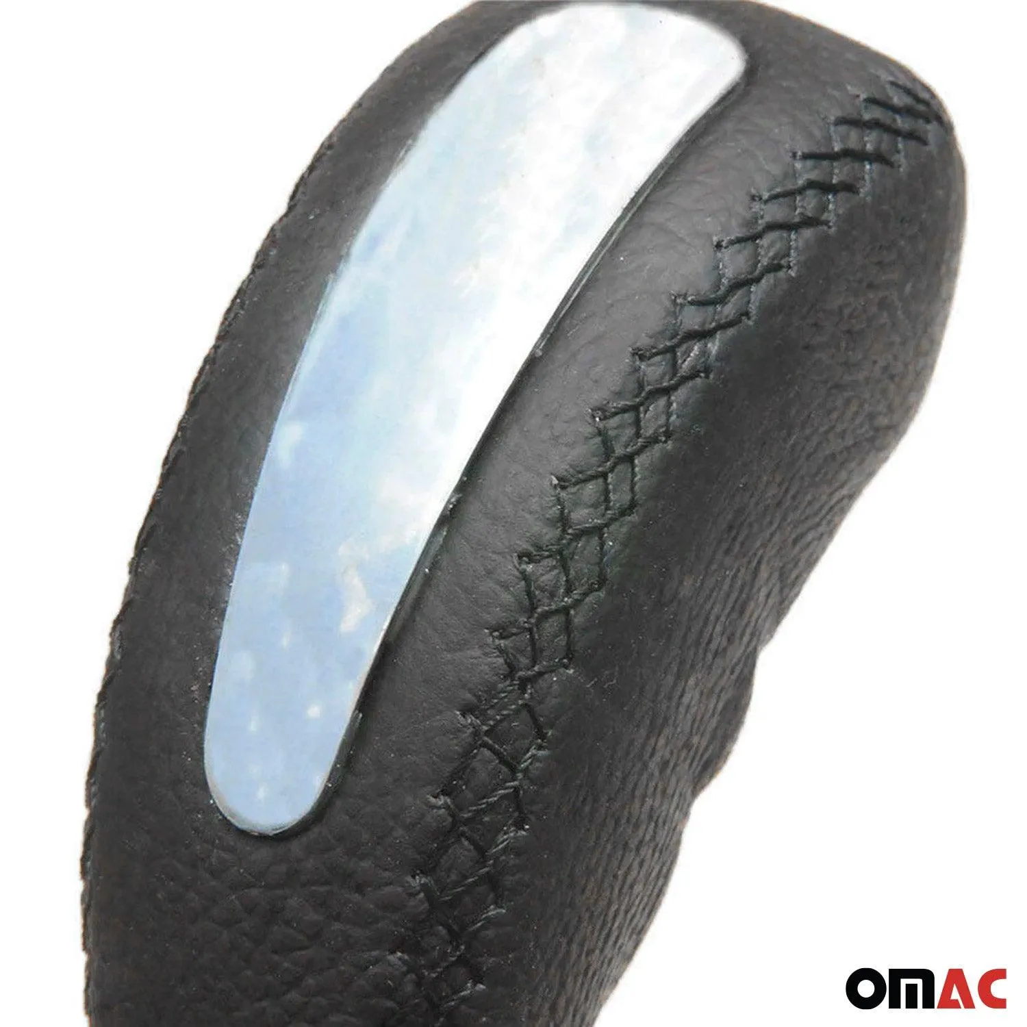 Black PU Leather Black Stitching Chrome Auto Car Gear Shift Knob Shifter Handle - Image 3