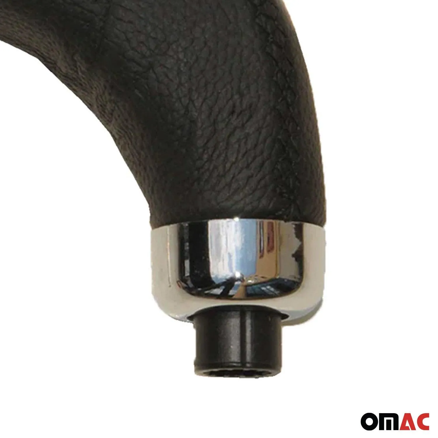 Black PU Leather Black Stitching Chrome Auto Car Gear Shift Knob Shifter Handle - Image 5