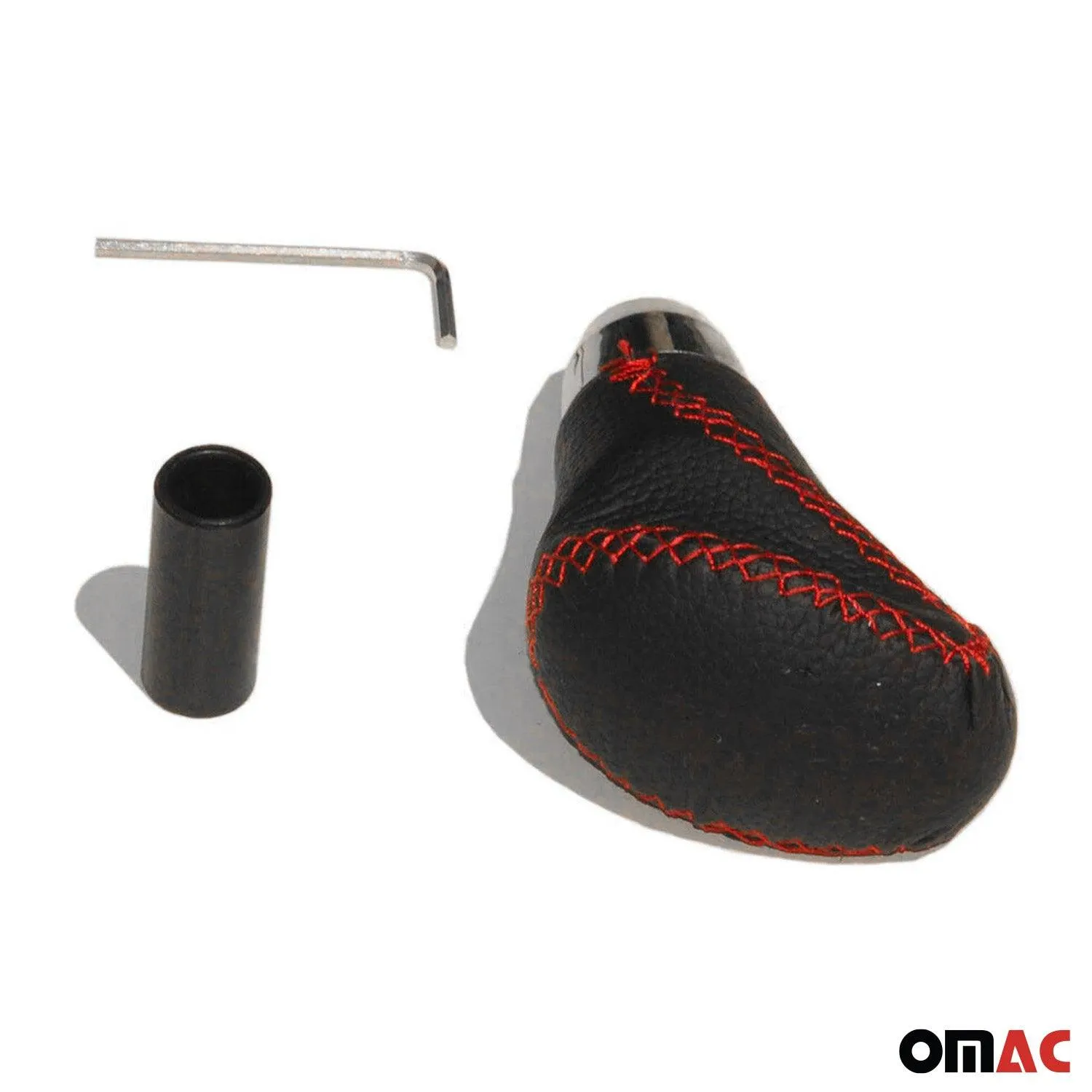 Black PU Leather Red Stiching Chrome Auto Car Gear Shift Knob Shifter Lever - Image 4