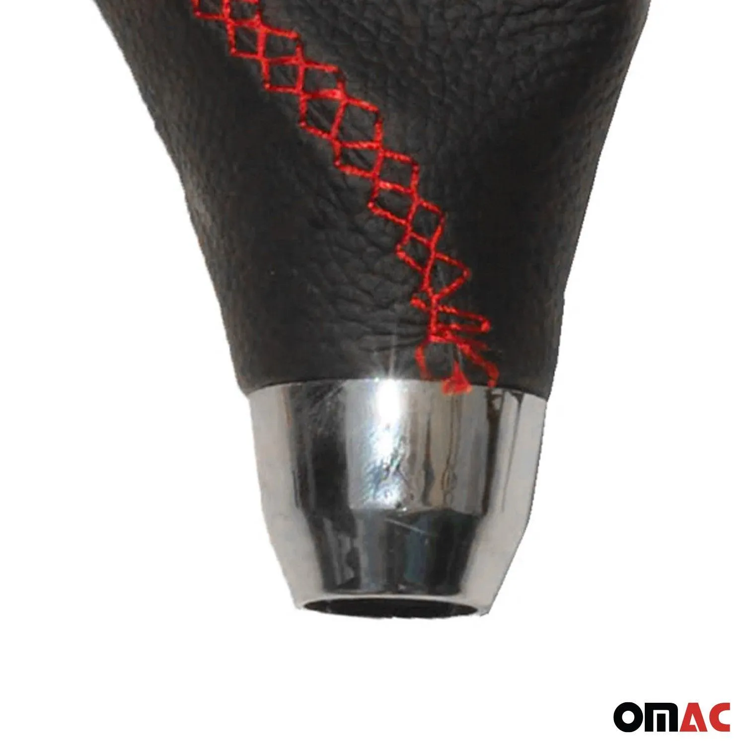 Black PU Leather Red Stiching Chrome Auto Car Gear Shift Knob Shifter Lever - Image 6