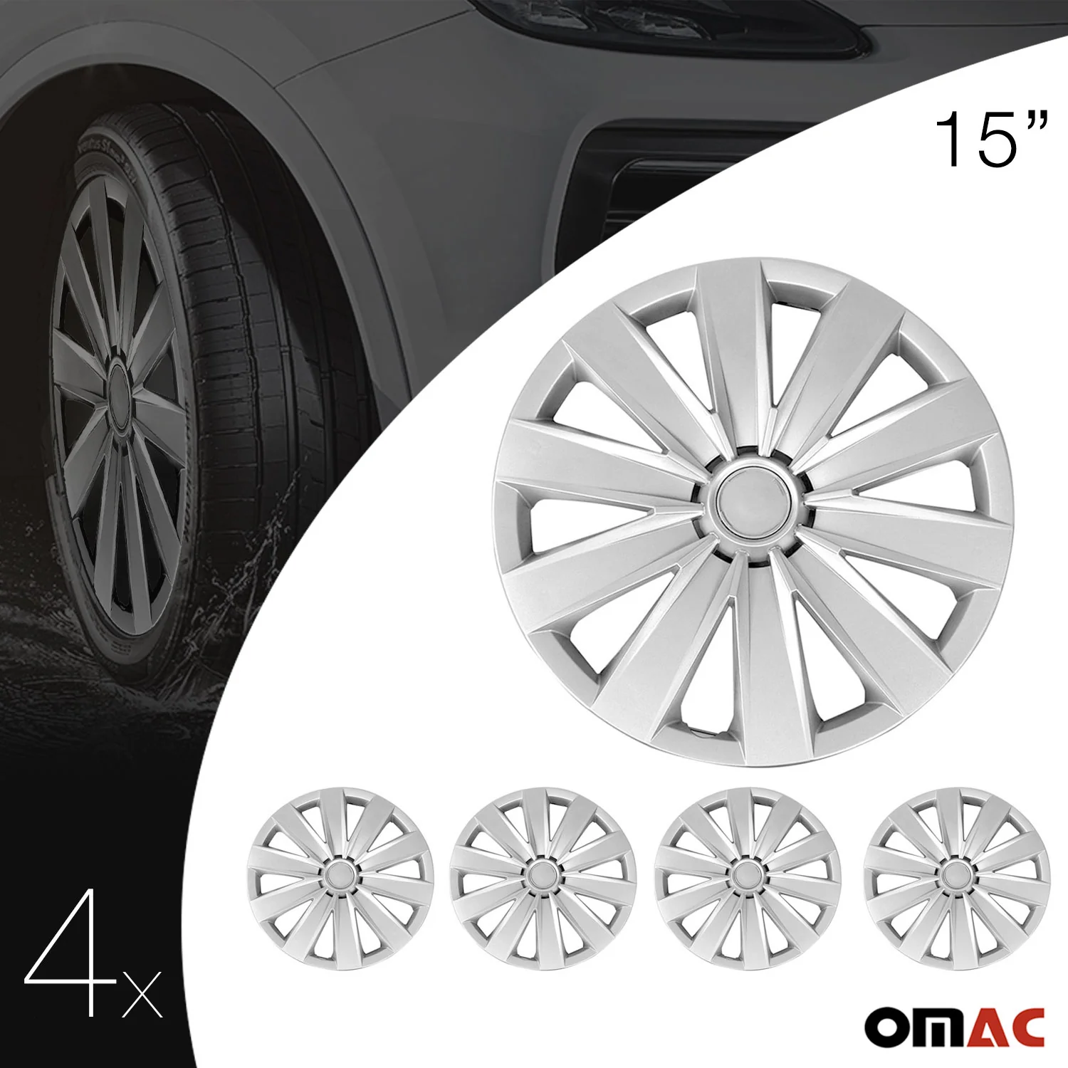 California Hub Caps Wheel Cover 15'' Silver Full Set 4 pcs. - Image 5