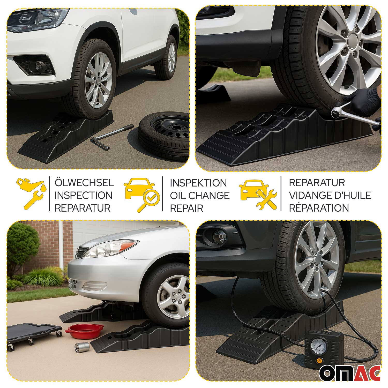 Car Ramps Pack 4 Pcs 6000 Pounds Load Capacity Black Compact Lightweight Design for RV Trailer Camper Oil Changes Inspections - Image 3