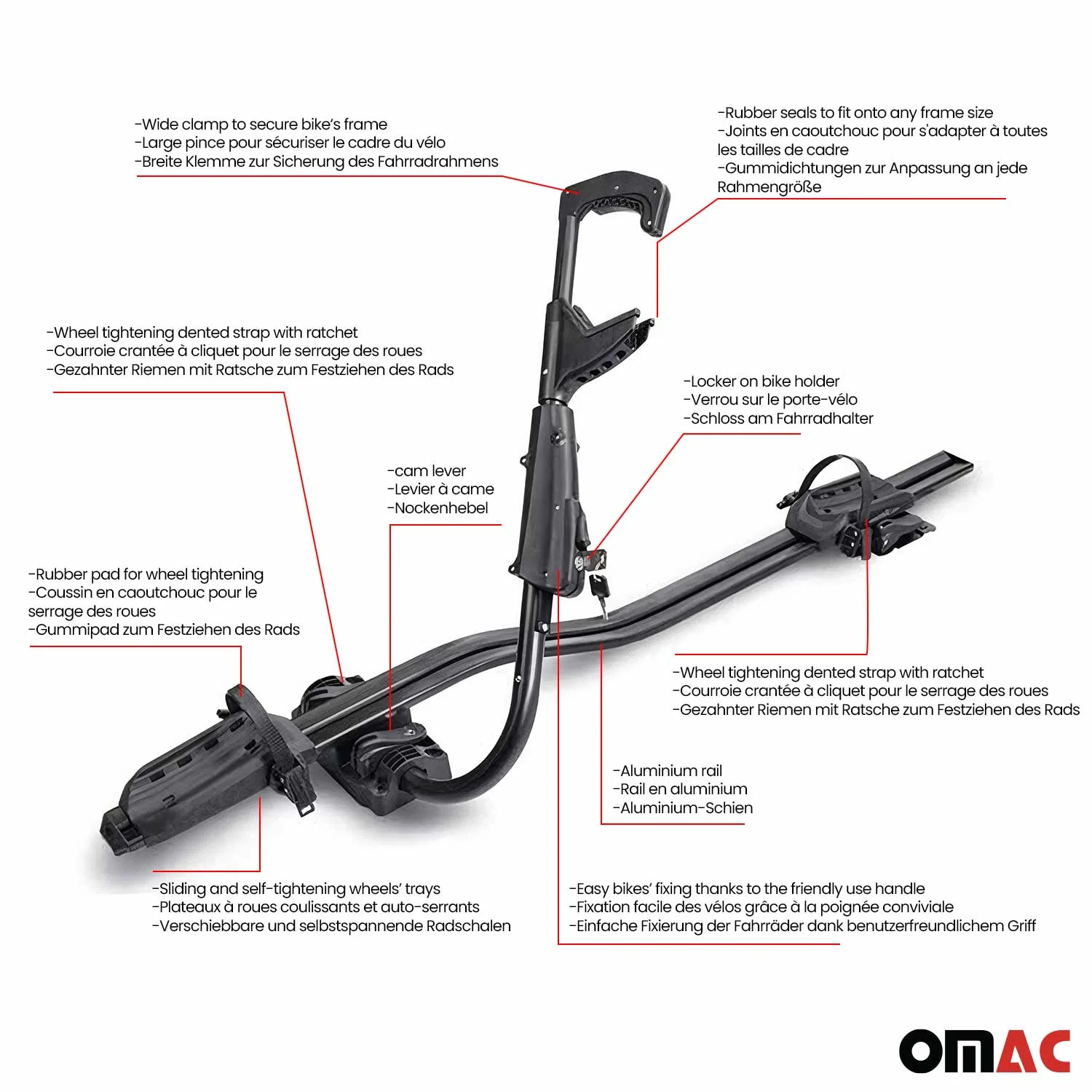 Car Rooftop Mount Bike Rack Carrier Bicycle Universal Lockable Black 2Pcs - Image 5
