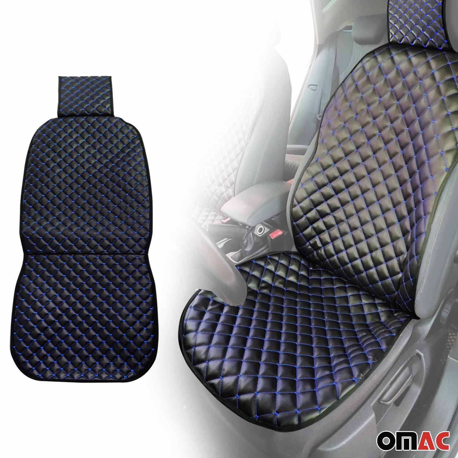 Chevrolet Suburban Leather Breathable Front Seat Cover Pads Black Blue 1Pc - Image 2