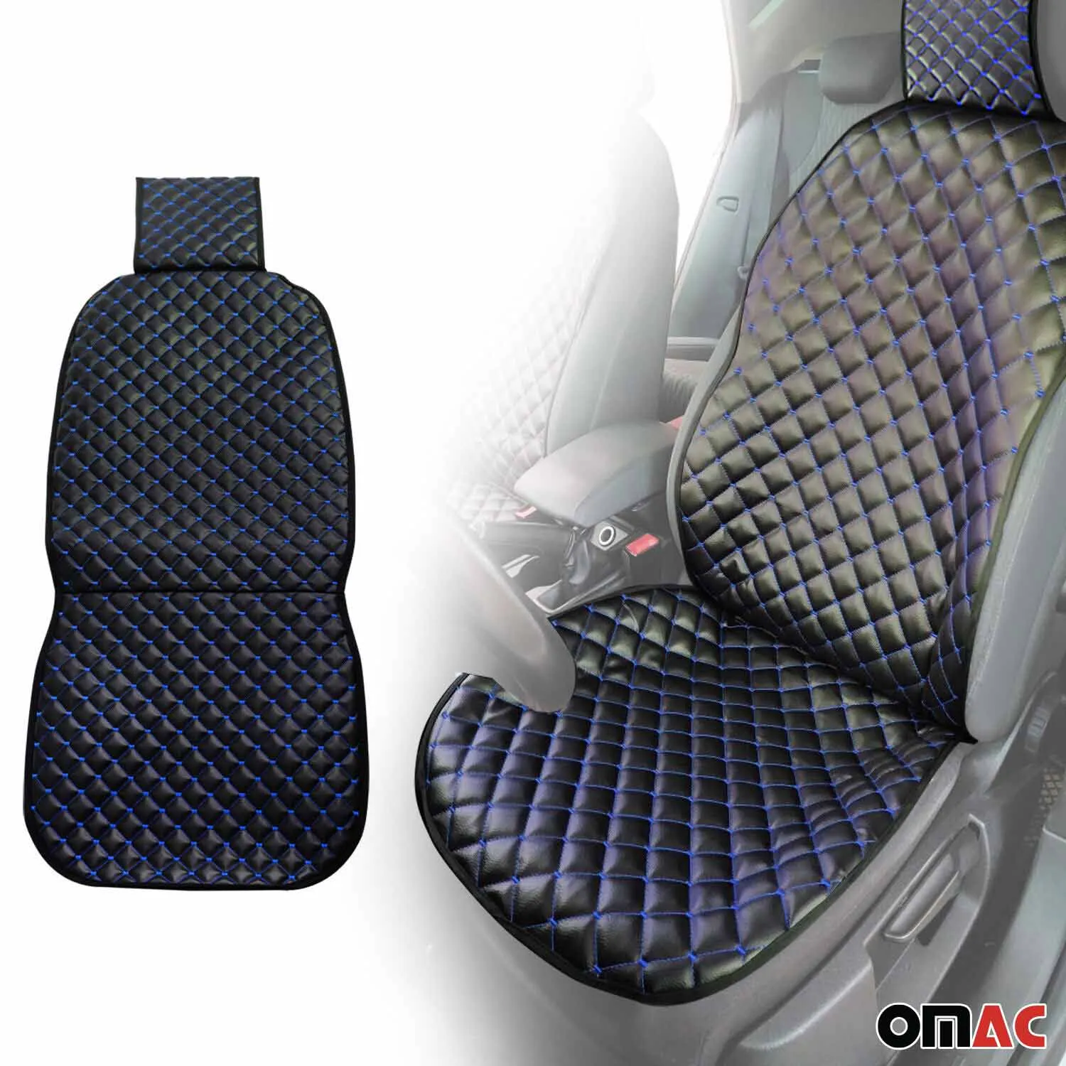Dodge Leather Breathable Front Seat Cover Pads Black Blue 1Pc - Image 2