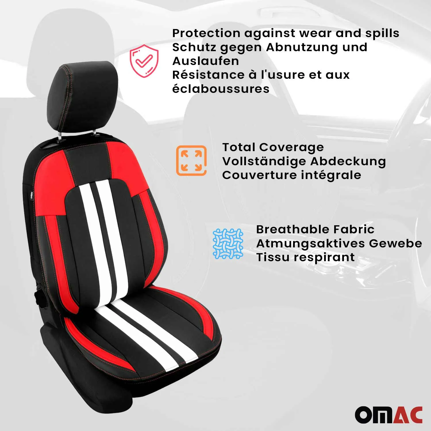 Mazda Front Car Seat Covers Protector Black White Breathable Cotton - Image 3