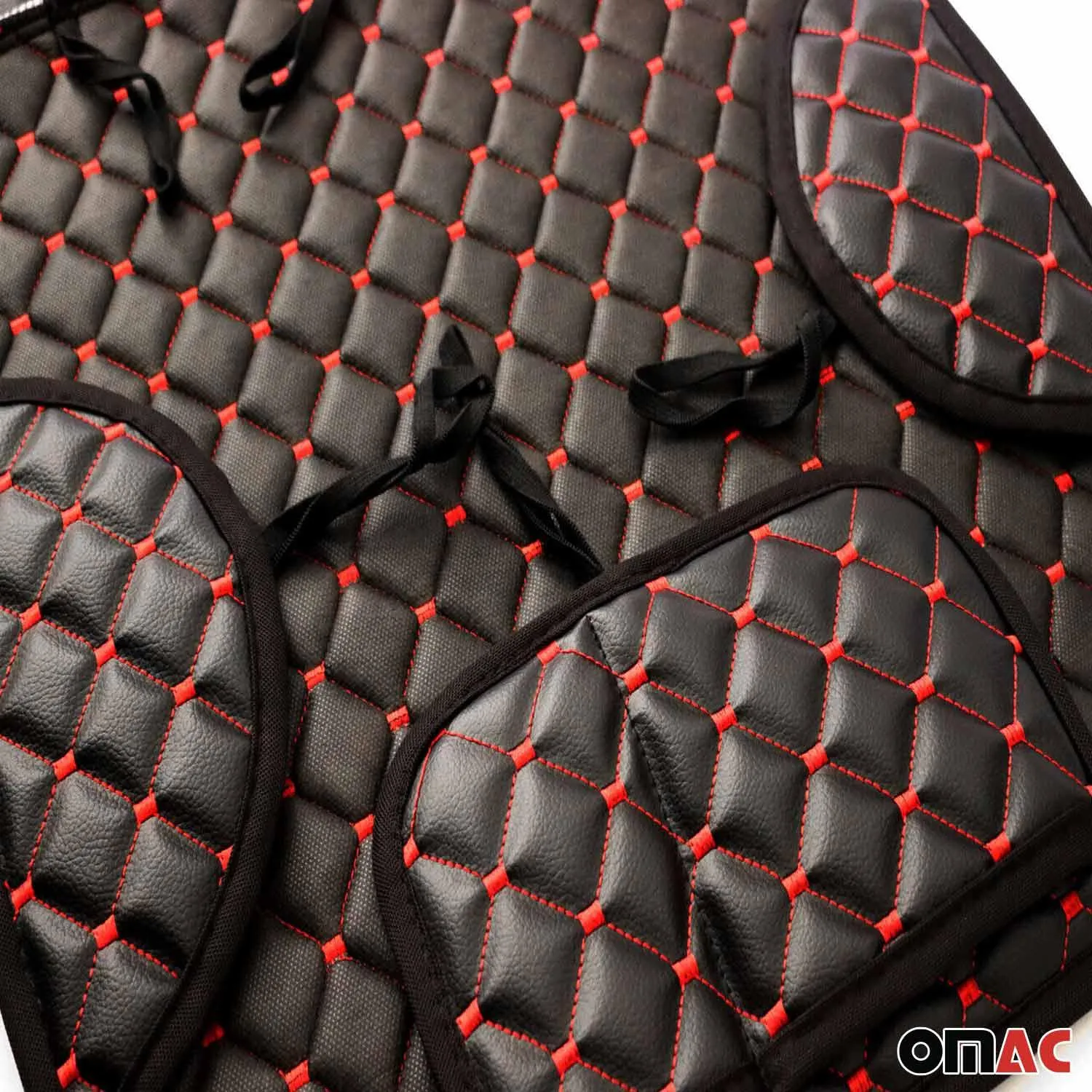 Dodge Leather Breathable Front Seat Cover Pads Black Red 1Pc - Image 7