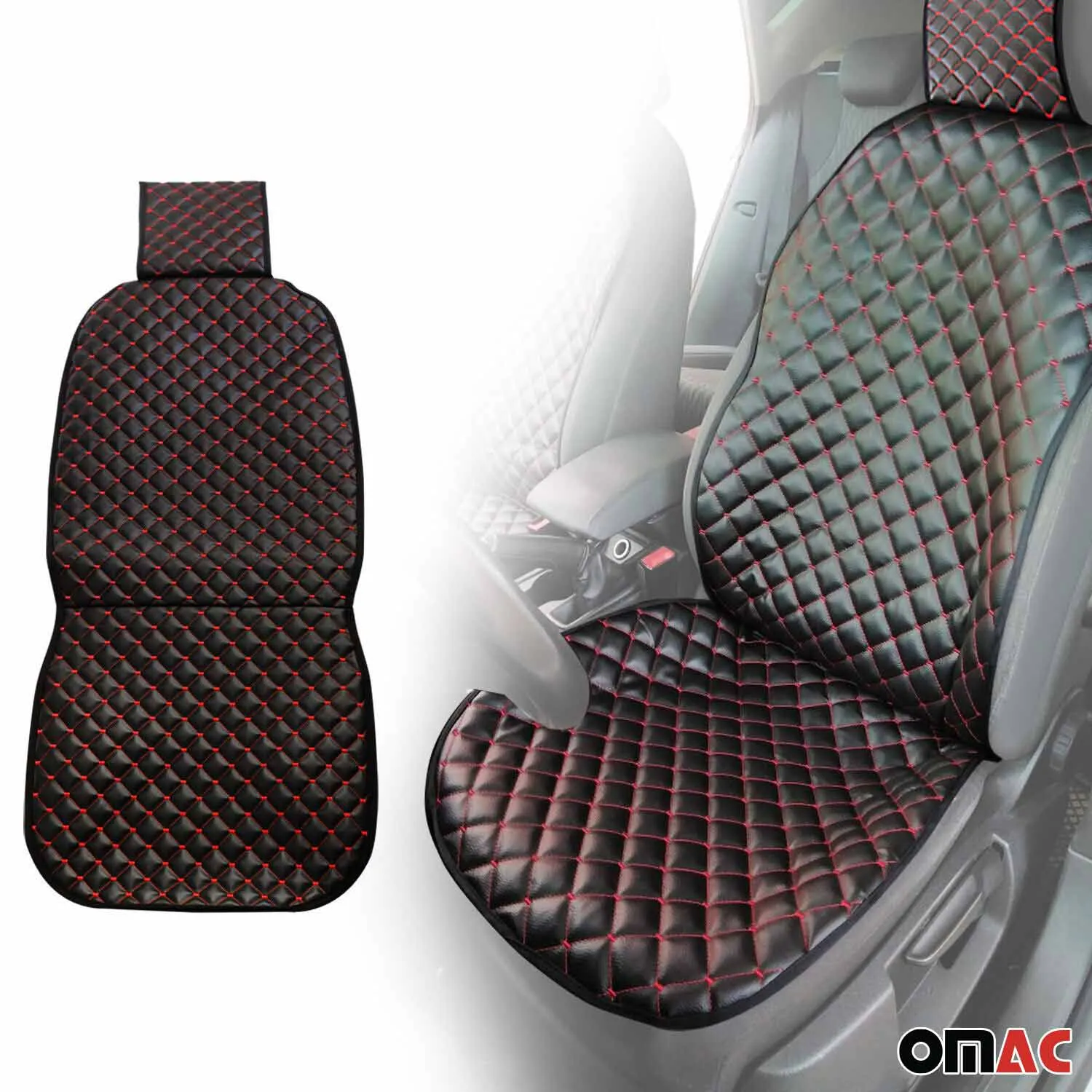 Mercury Leather Breathable Front Seat Cover Pads Black Red 1Pc - Image 2