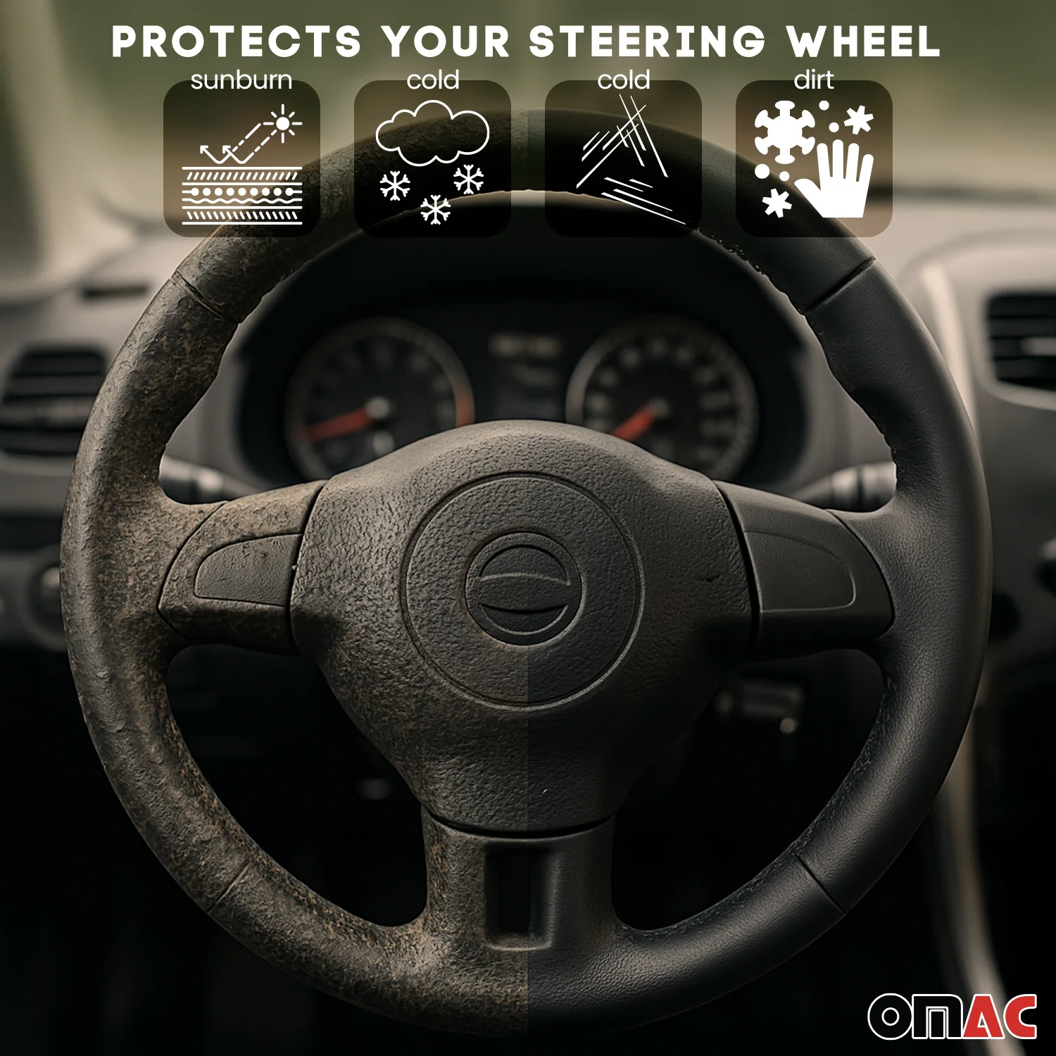 14.5-15.5’’ Steering Wheel Cover Dark Beige Leather Anti-slip Breathable - Image 3