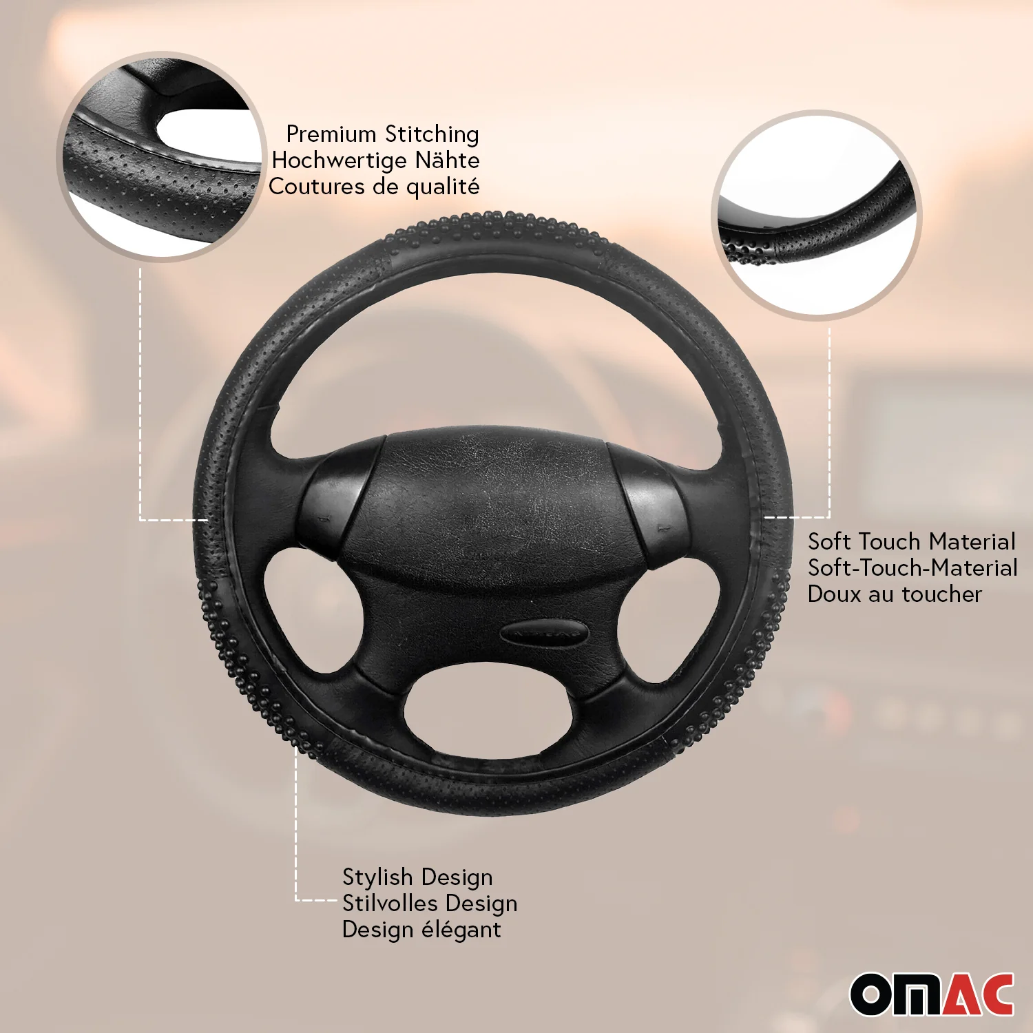 14.5-15.5’’ Steering Wheel Cover Black Leather Breathable Anti-slip - Image 2
