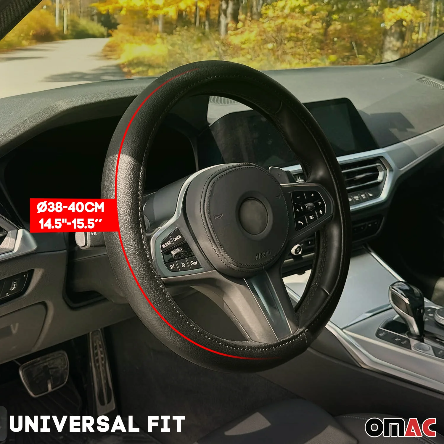 14.5-15.5’’ Steering Wheel Cover Black Leather Breathable Anti-slip - Image 4