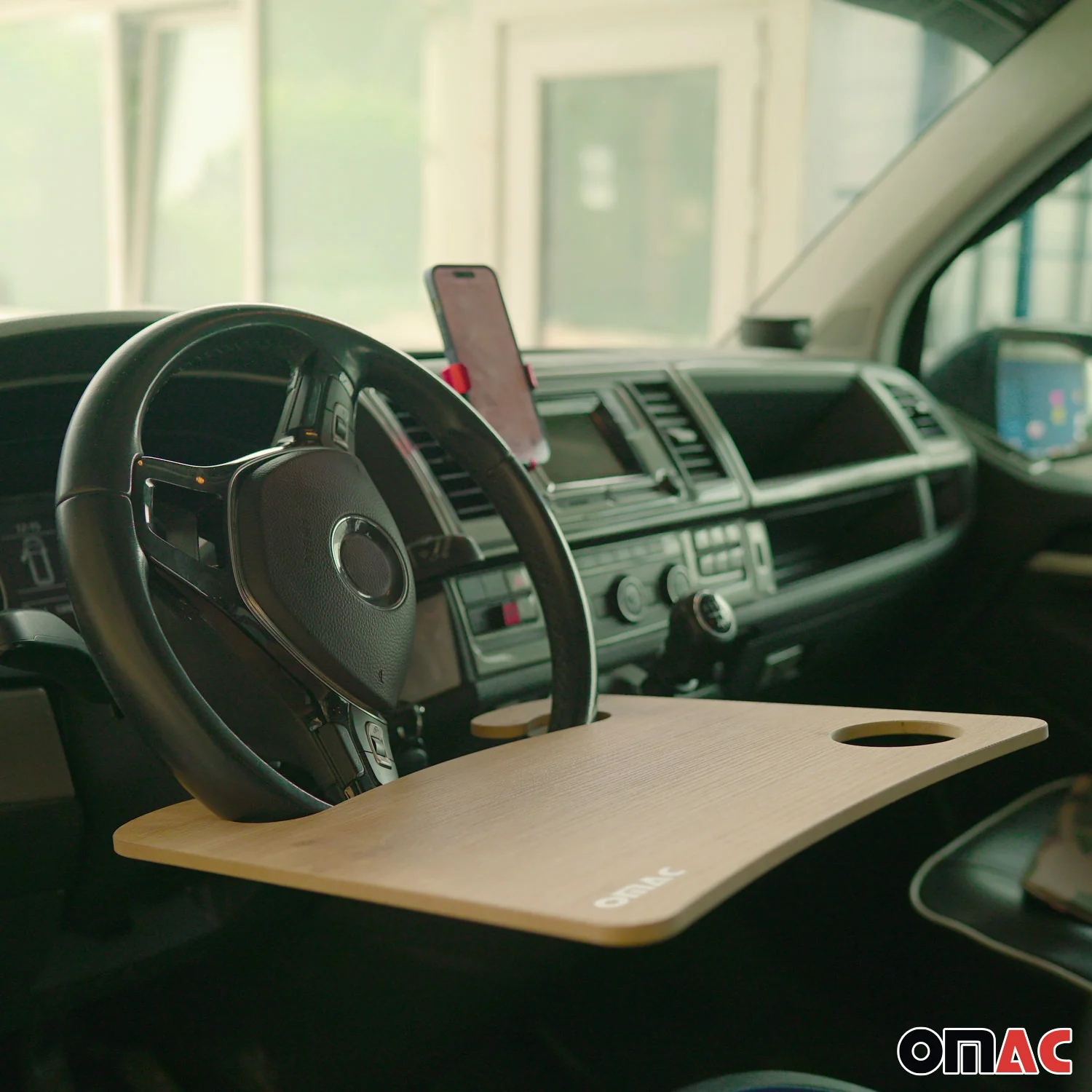 Car Steering Wheel Tray Desk Wooden Handy Food Work Table Laptop Cup Holder - Image 2