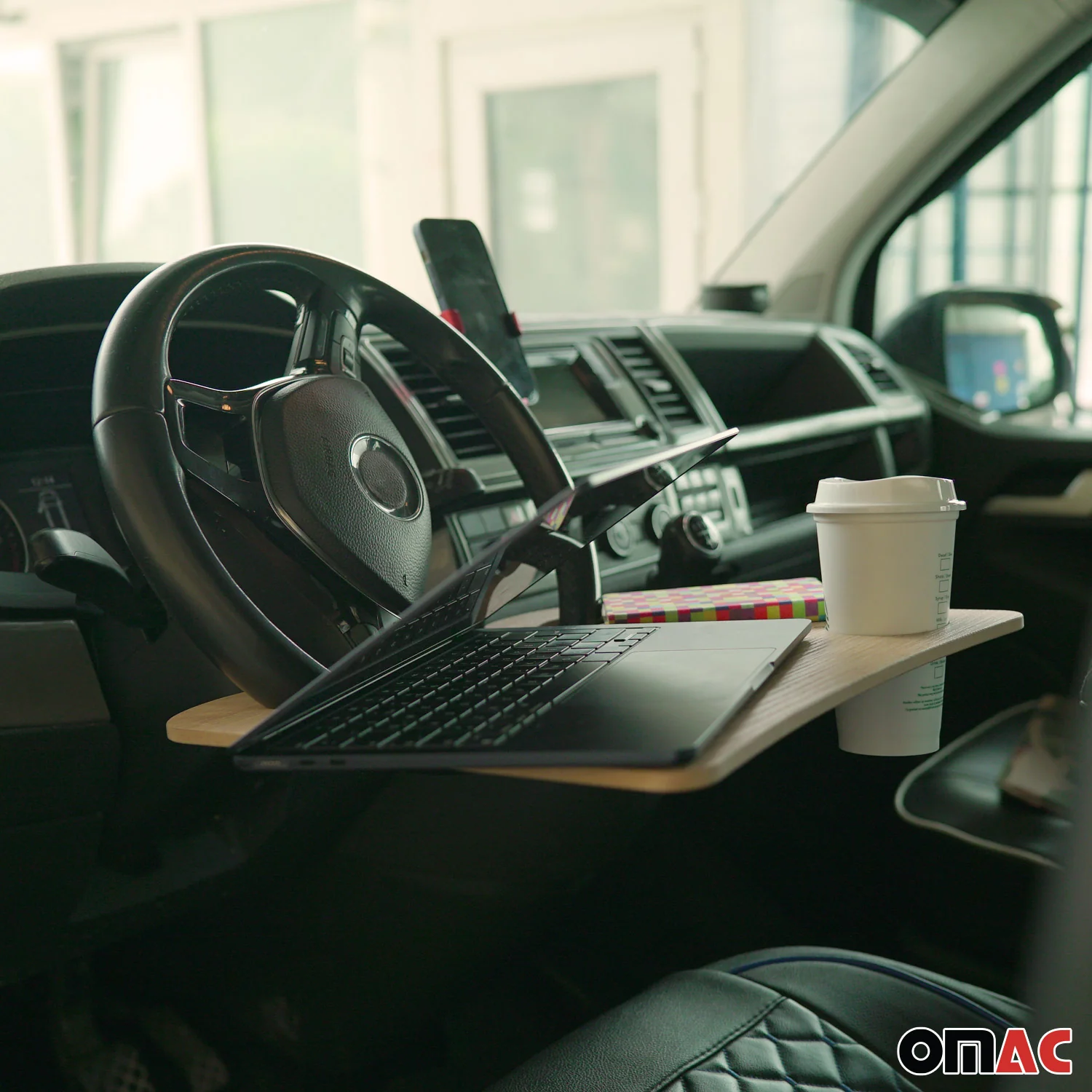 Car Steering Wheel Tray Desk Wooden Handy Food Work Table Laptop Cup Holder - Image 3