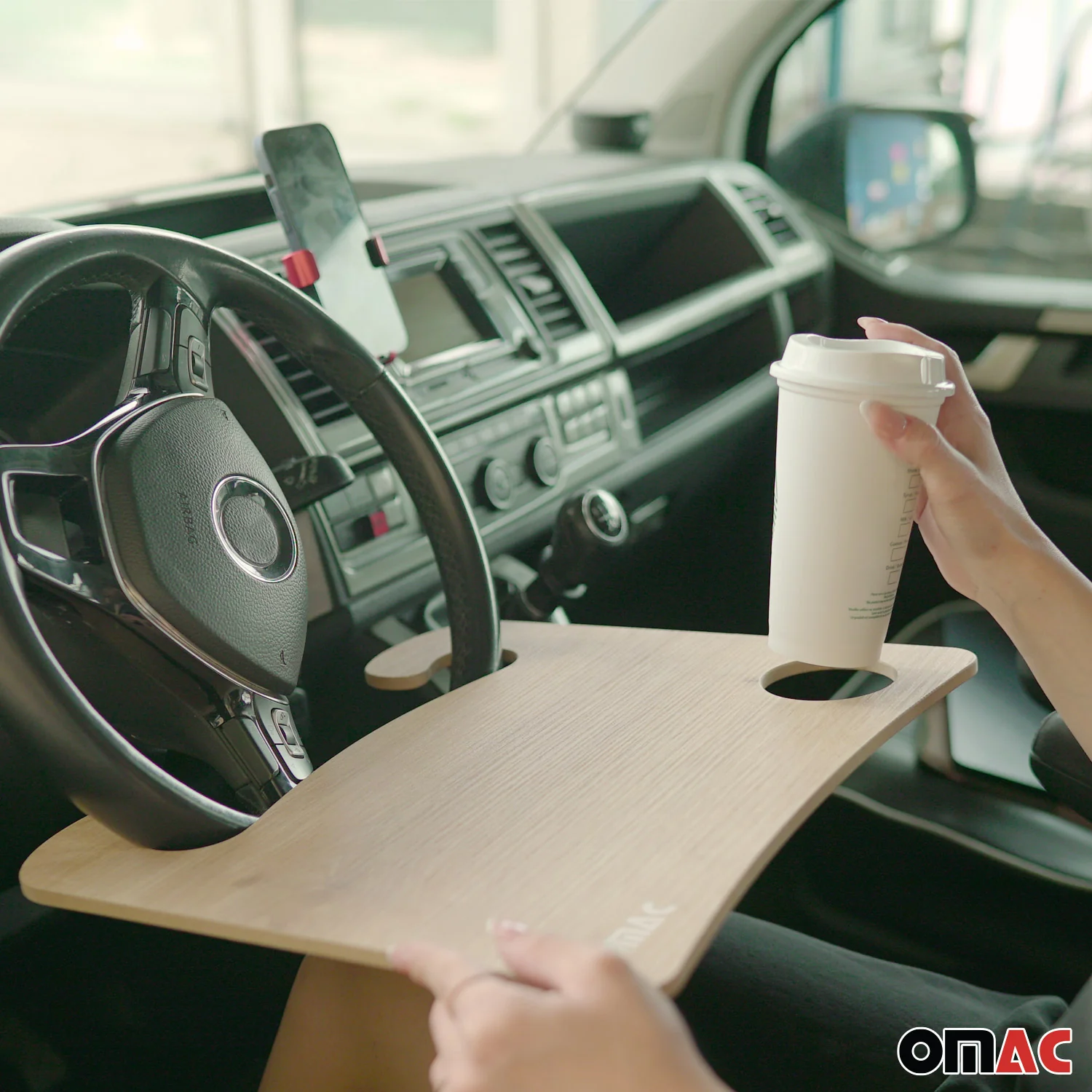 Car Steering Wheel Tray Desk Wooden Handy Food Work Table Laptop Cup Holder - Image 5