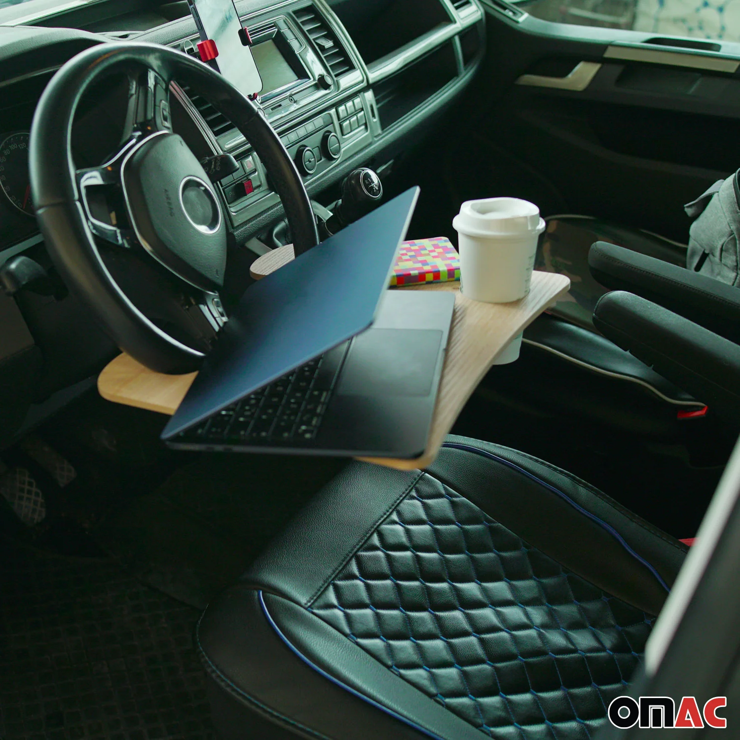 Car Steering Wheel Tray Desk Wooden Handy Food Work Table Laptop Cup Holder - Image 9