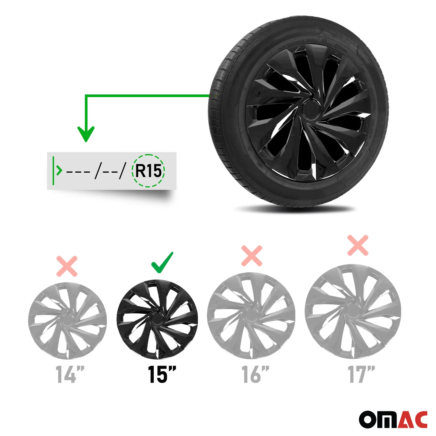 Carolina Hub Caps Wheel Cover 15" Black Full Set 4 pcs. - Image 3