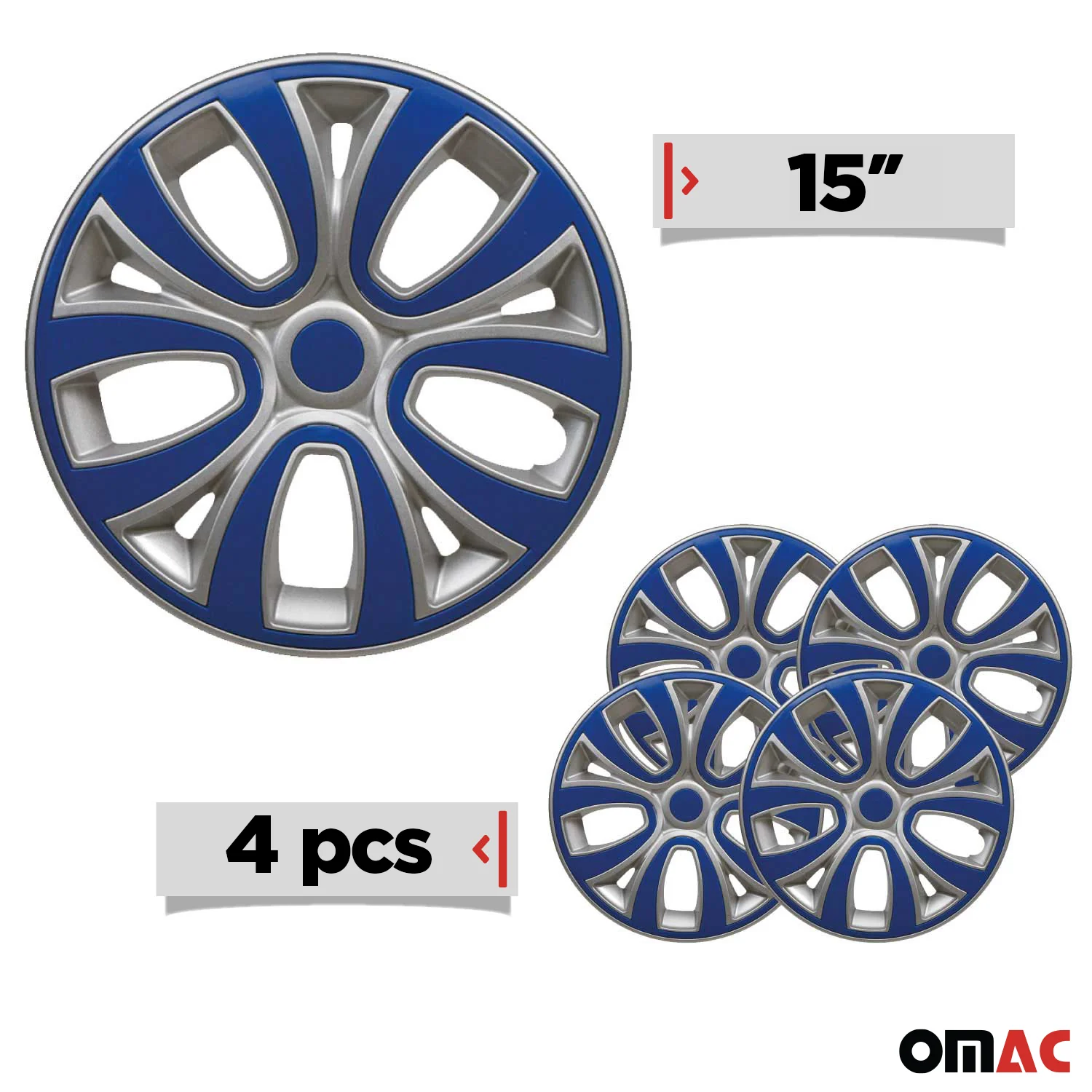 ColorFlex Hub Caps Wheel Cover 15" Gray & Dark Blue Full Set 4 pcs. - Image 3
