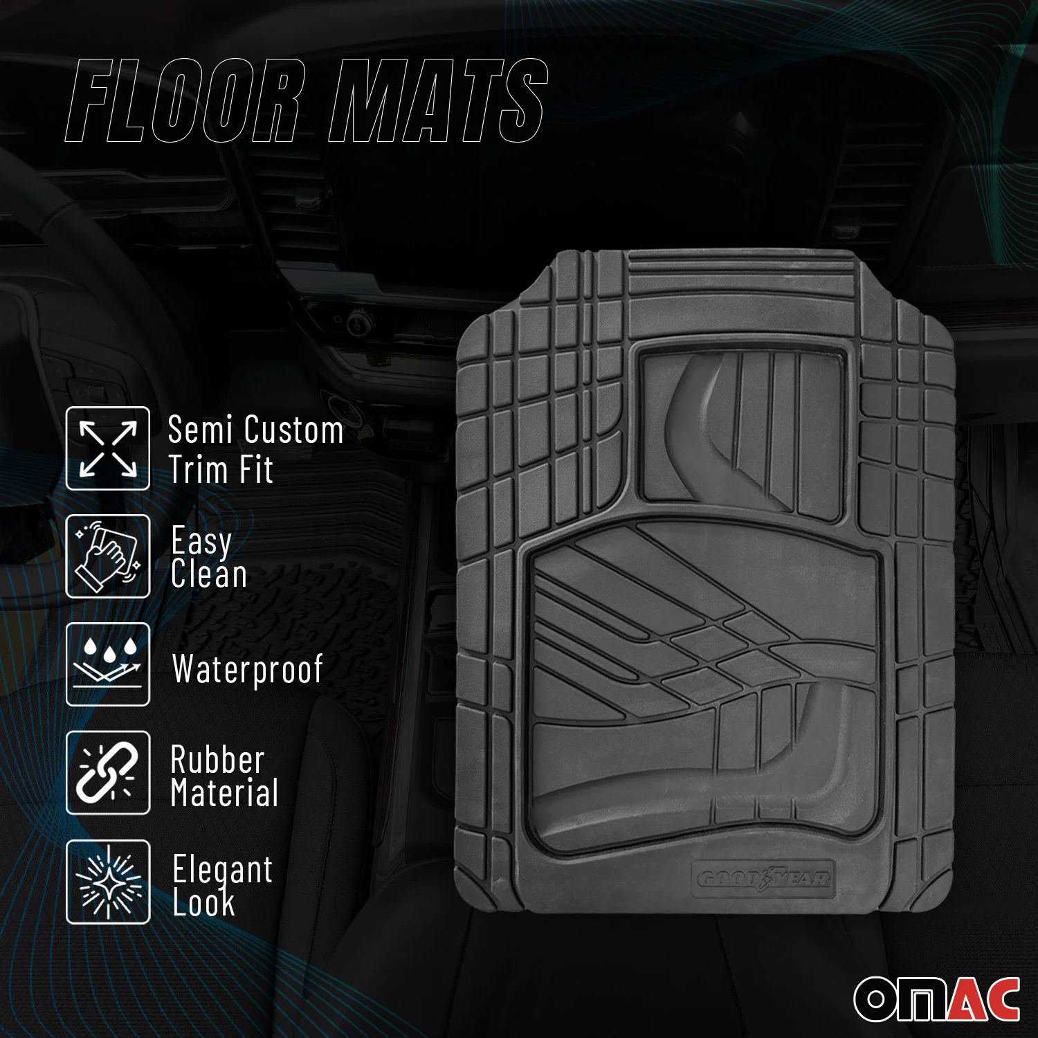 Goodyear Floor Mats Cars Trucks SUV Black All Season Heavy Duty Rubber 2Pcs - Image 4