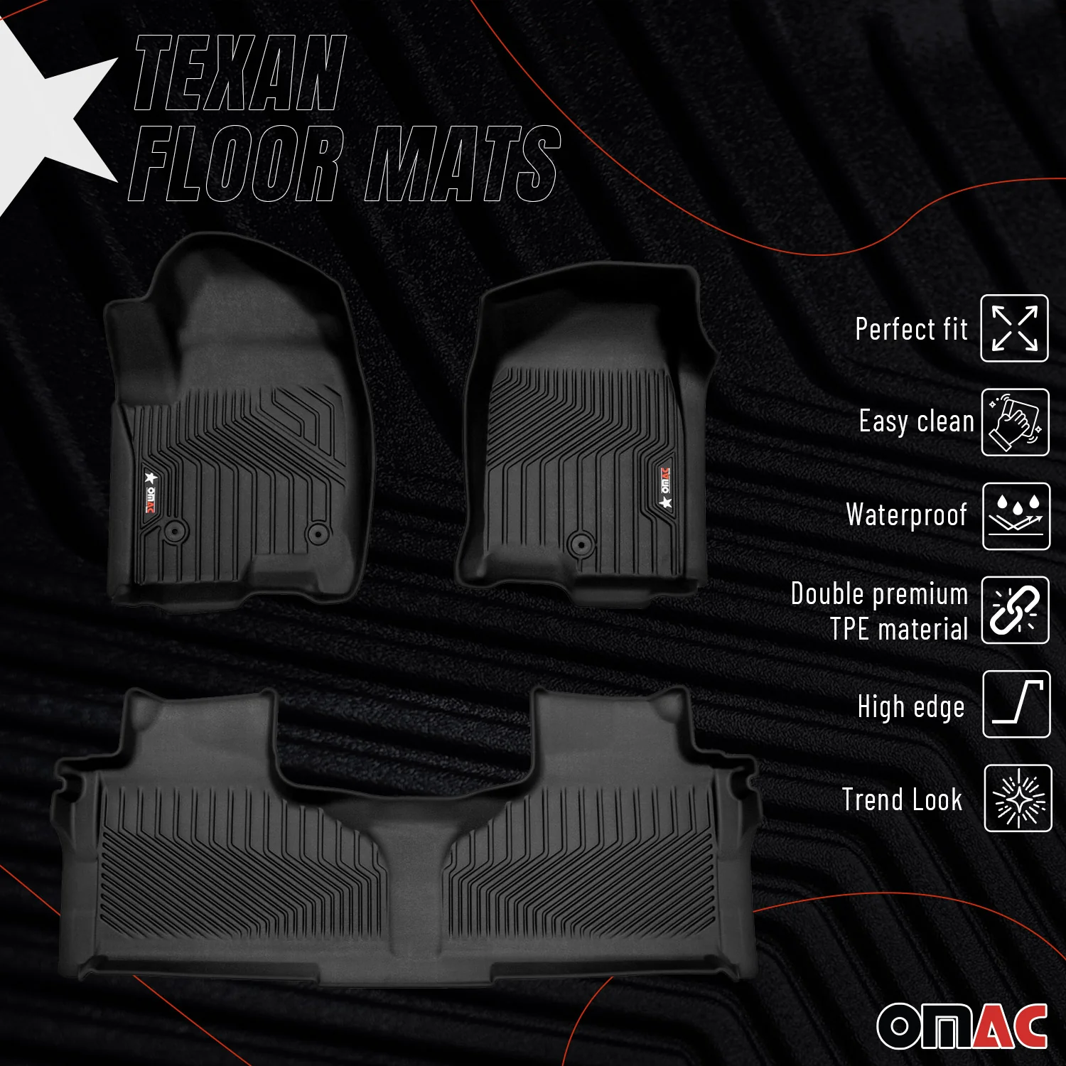 2021-2024 Chevrolet Tahoe Premium Floor Mats Liners First and Second Row Set Black - Image 2