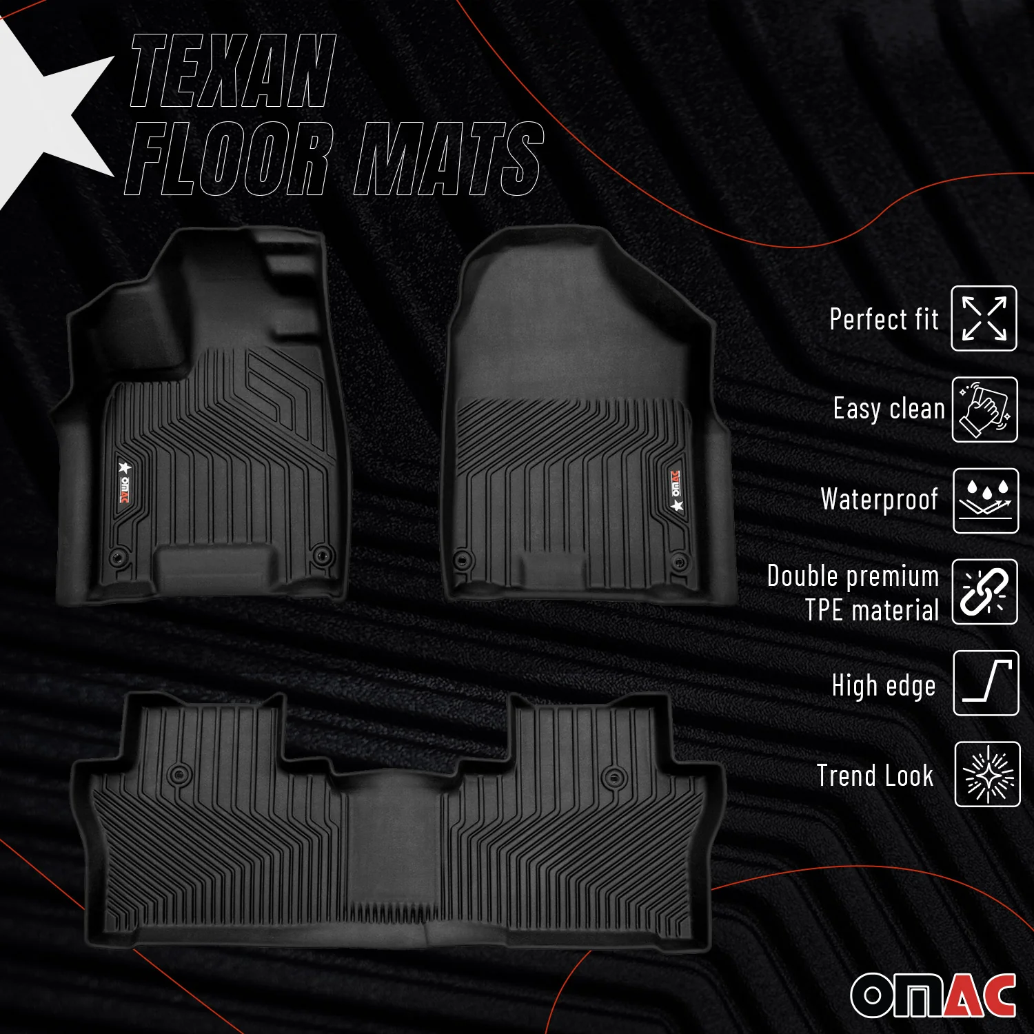 2016-2022 Honda Pilot Premium Floor Mats Liners First and Second Row Set Black - Image 2