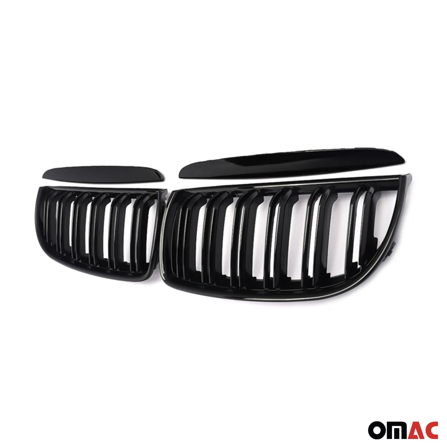 2005-2008 BMW 3 Series E90 E91 E92 E93 PRE-FL Front Kidney Grille M3 Style Gloss Black Dual Slat - Image 4