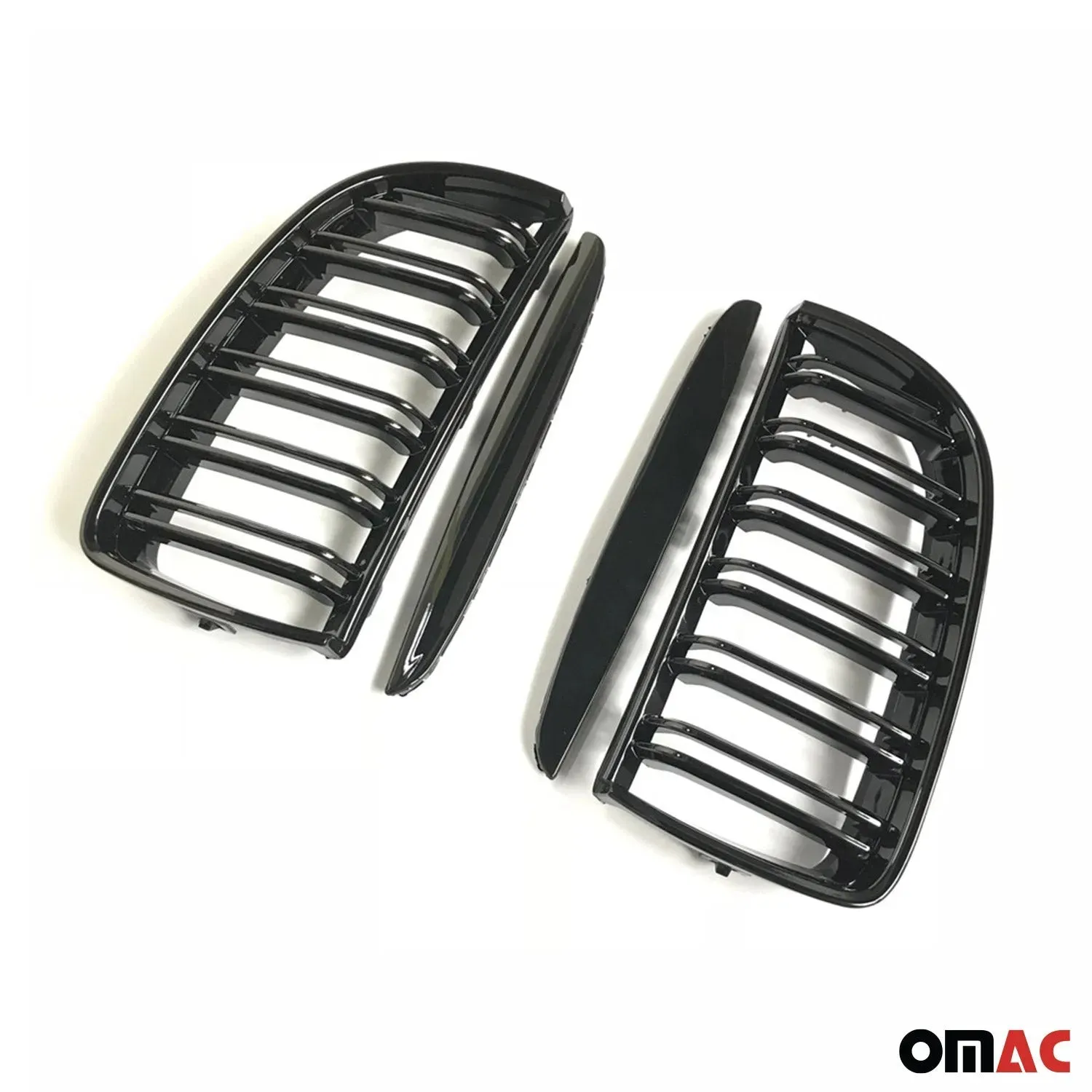 2005-2008 BMW 3 Series E90 E91 E92 E93 Pre-FL Front Kidney Grille M4 Style Gloss Black Dual Slat - Image 2