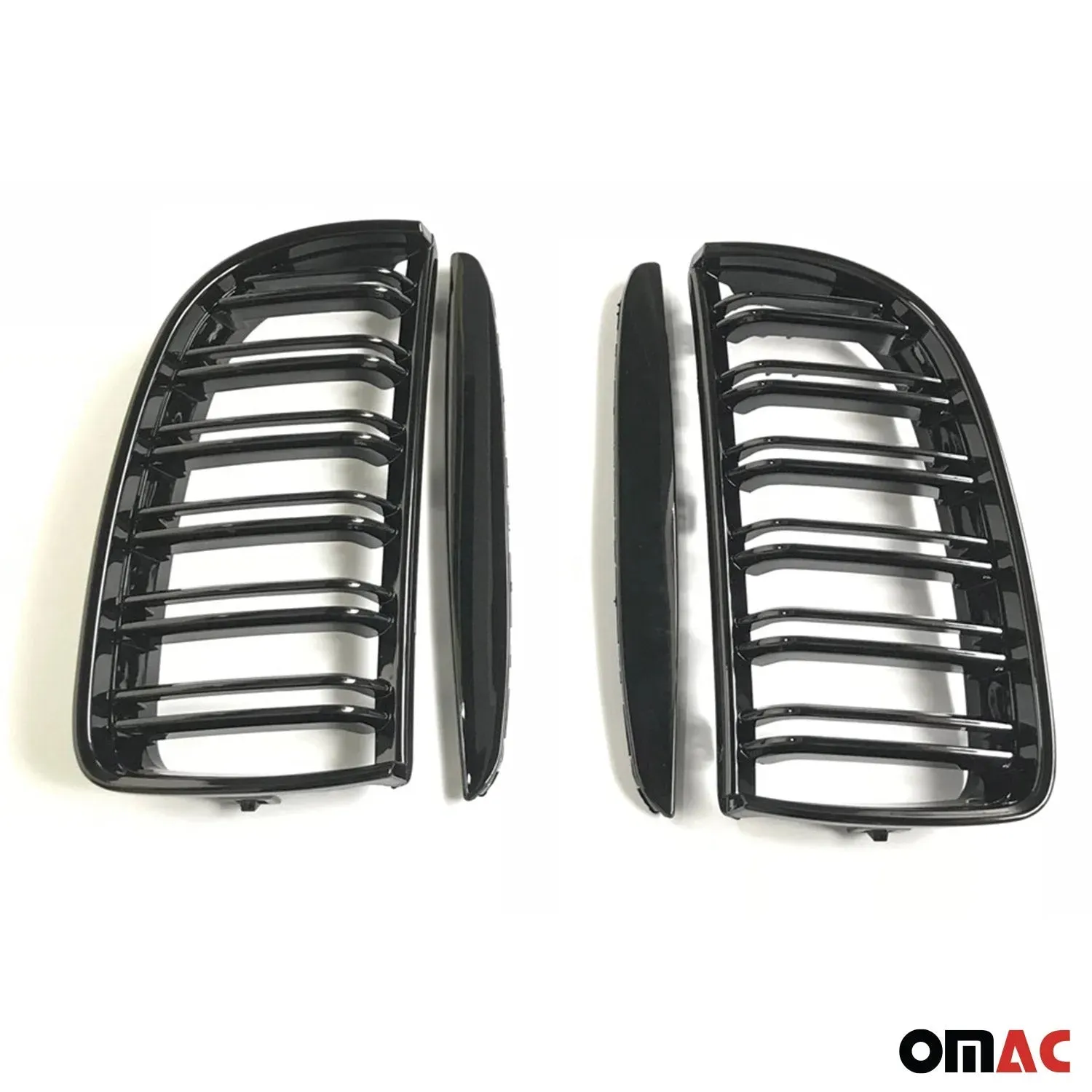 2005-2008 BMW 3 Series E90 E91 E92 E93 Pre-FL Front Kidney Grille M4 Style Gloss Black Dual Slat - Image 3