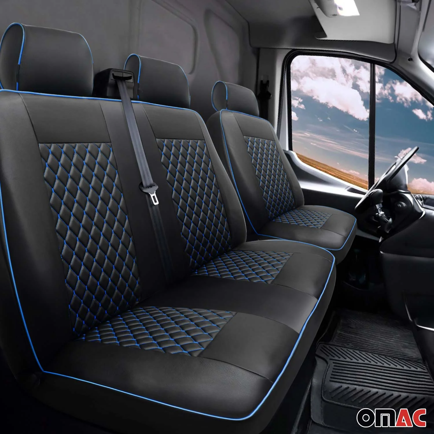 2015-2026 Ford Transit Leather Front Car Seat Covers Protector Black Blue - Image 2