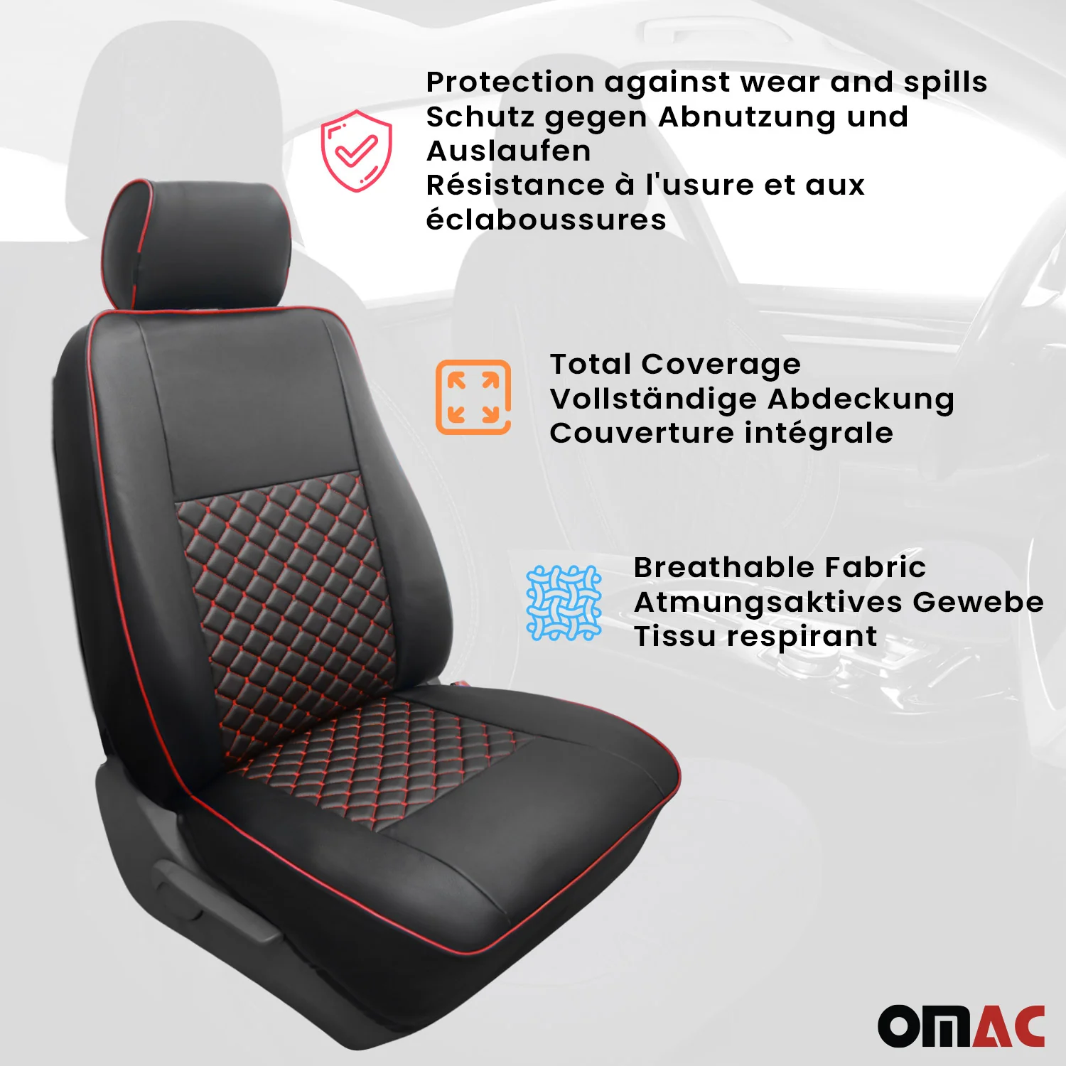 2015-2026 Ford Transit Leather Front Car Seat Covers Protector Black Red - Image 3