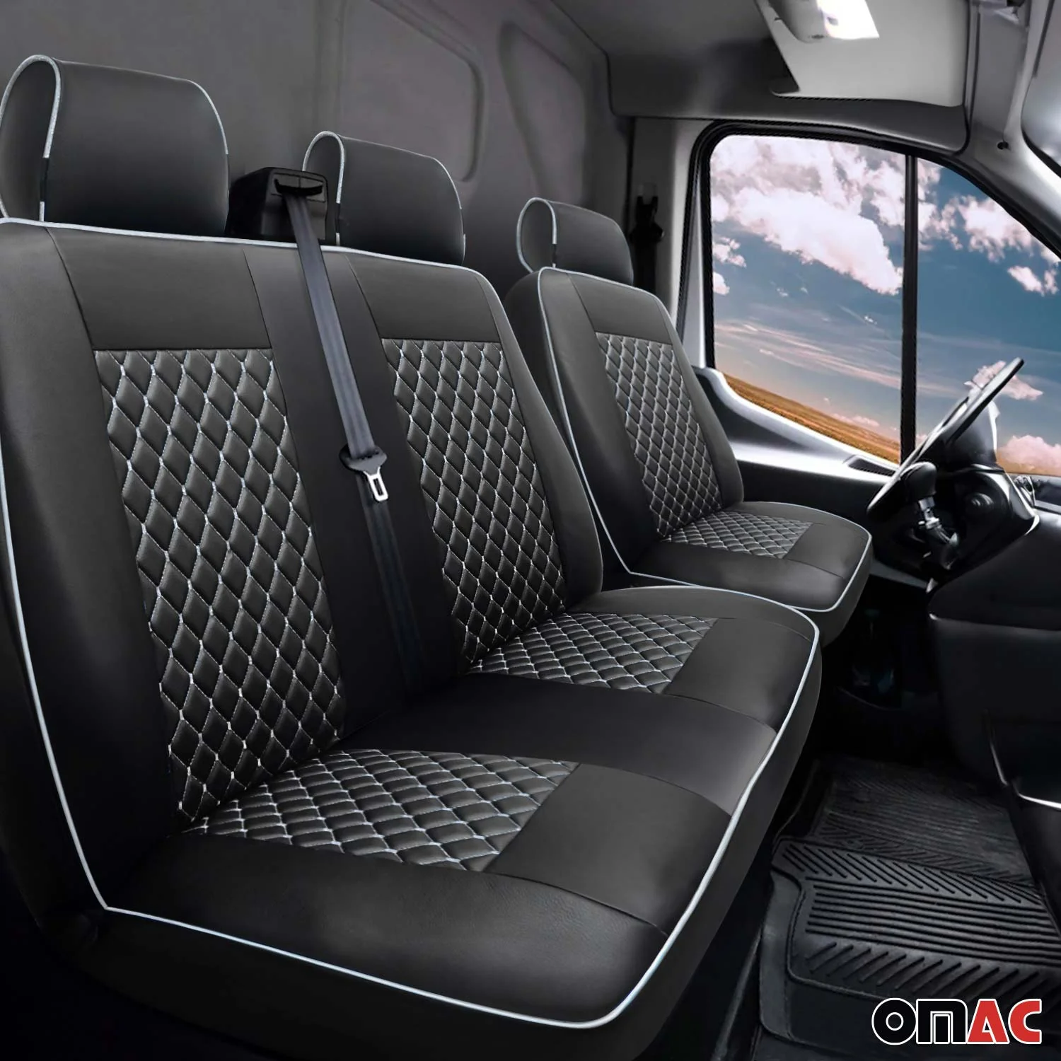 2015-2026 Ford Transit Leather Front Car Seat Covers Protector Black White - Image 2