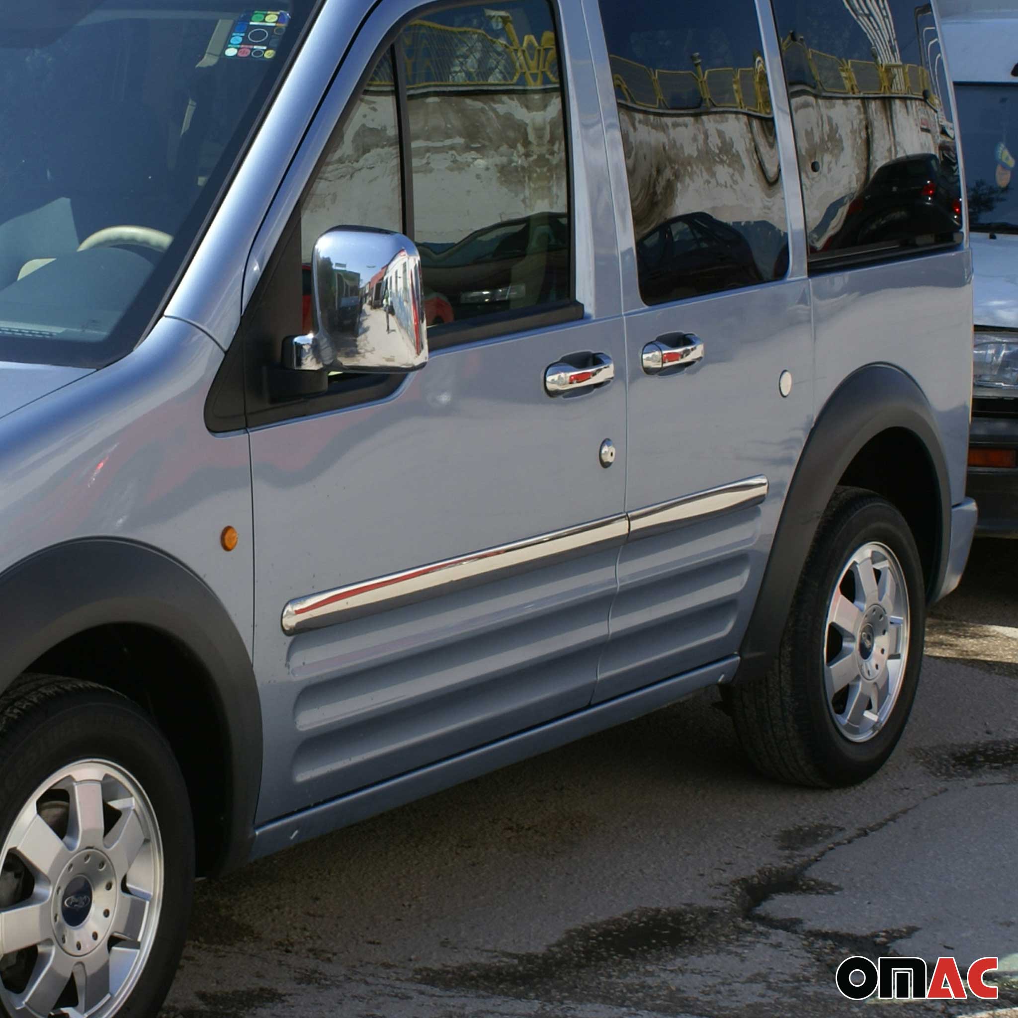 2010-2013 Ford Transit Connect Fuel Cap Cover & Door Streamer Trim Set Stainless Steel - Image 2