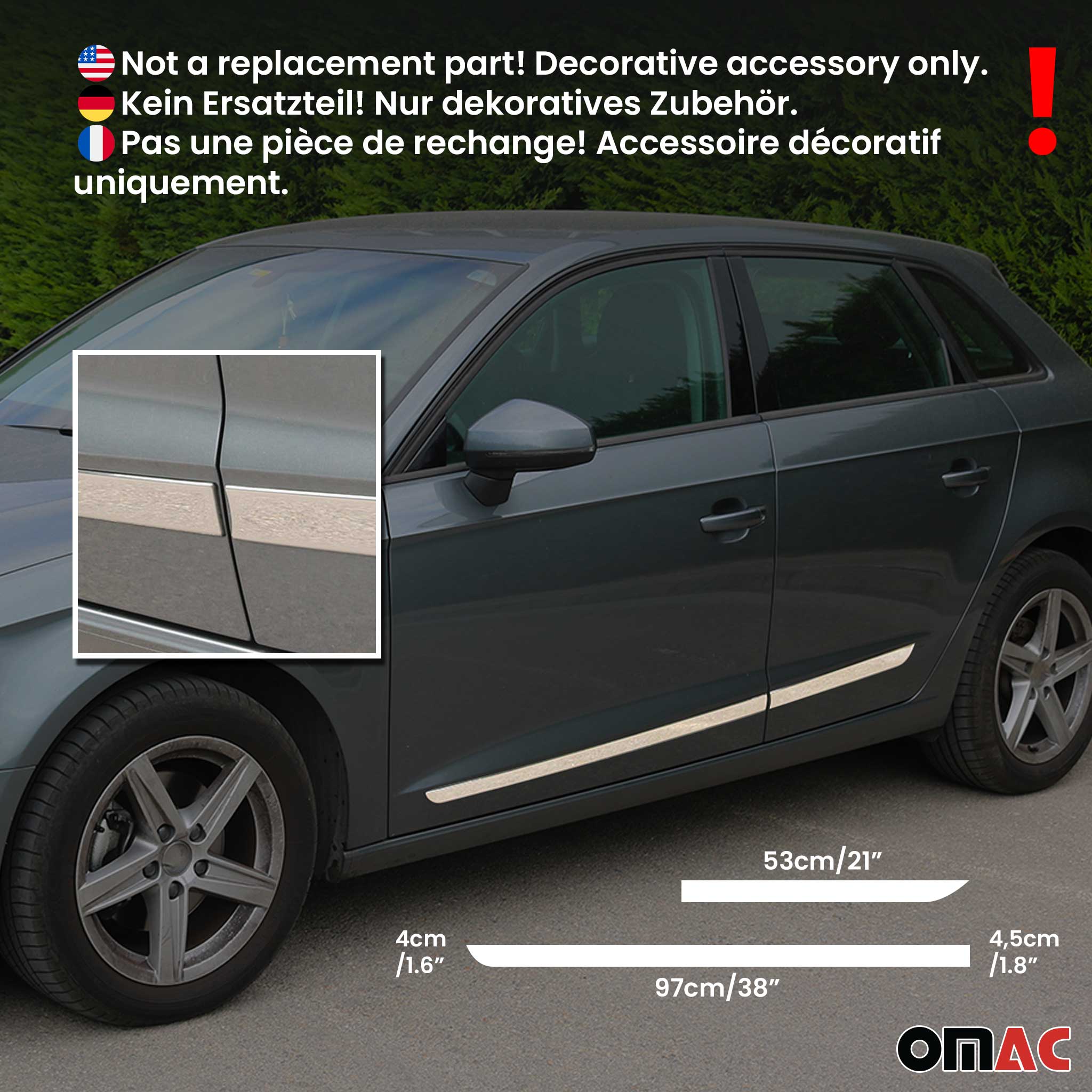 2012-2014 Volkswagen Passat B7 Side Door Molding Trim Skirt Garnish Stainless Steel Gloss 4Pcs - Image 3