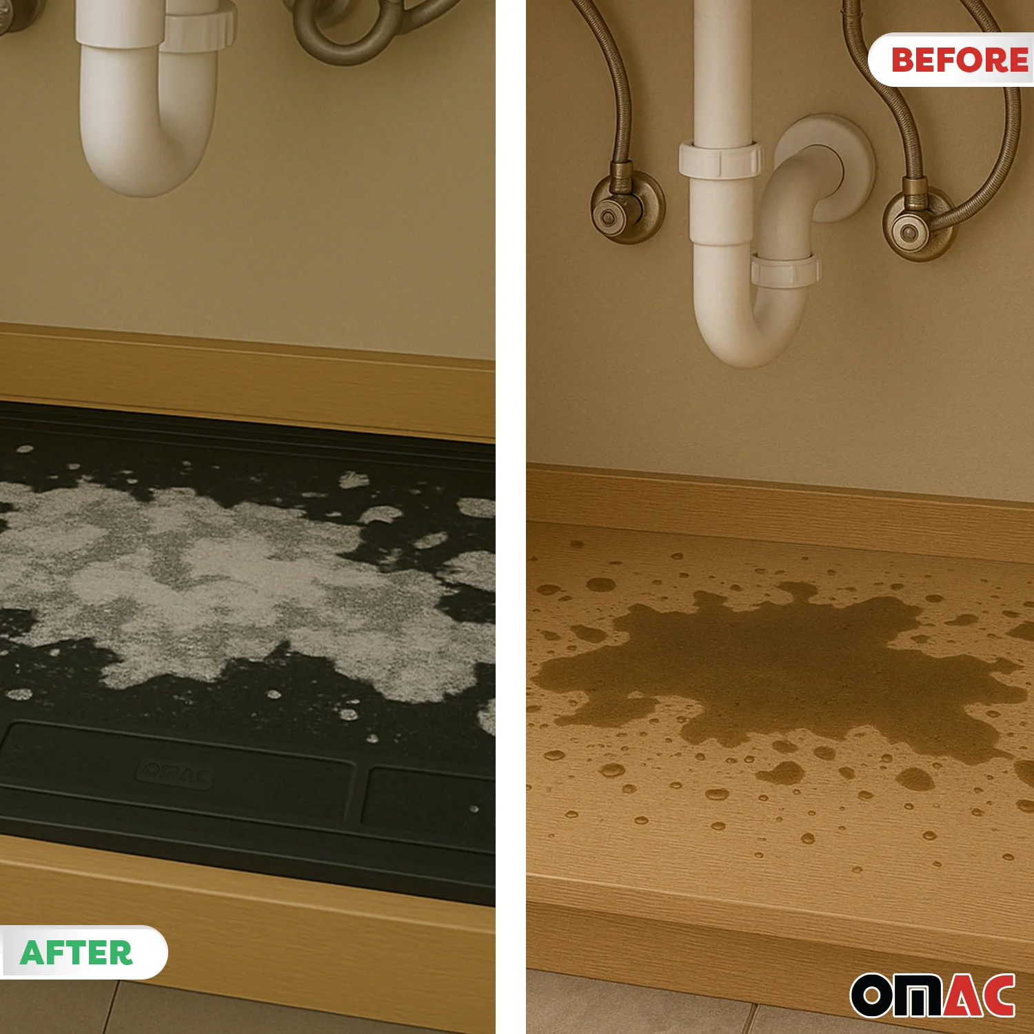 High Quality Black Under Sink Cabinet Protection Mat Waterproof Raised Edge - Image 5