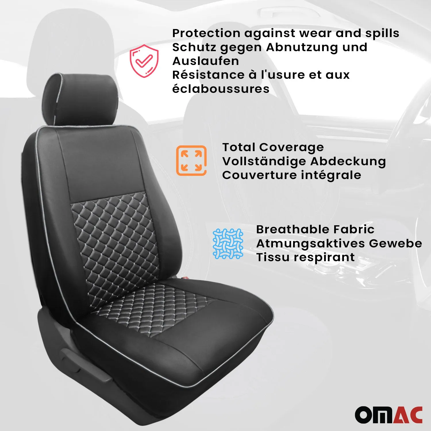 2015-2026 Ford Transit Leather Custom fit Car Seat Cover Black White - Image 3