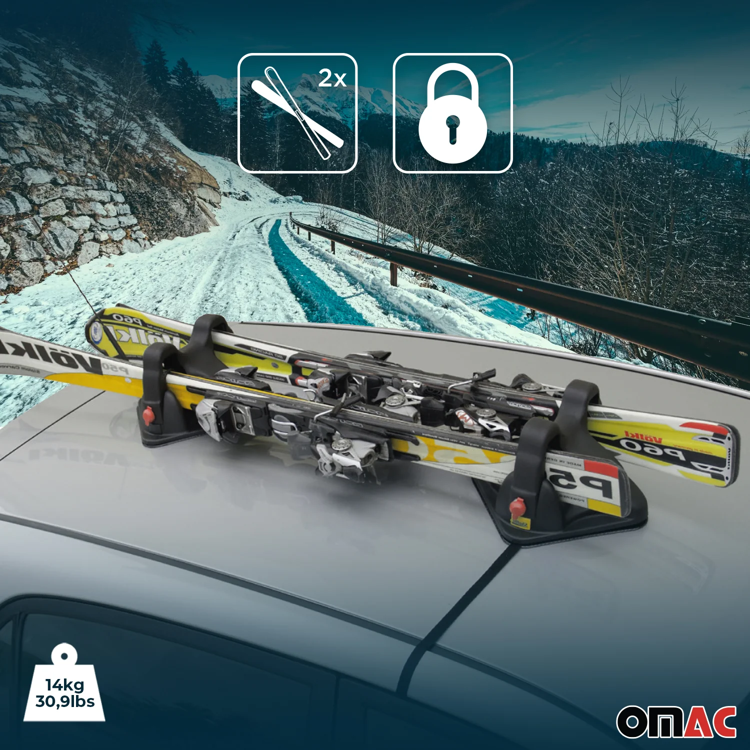 Magnetic Ski Snowboard Racks Roof Mount Car Carrier Black 2 Pieces - Image 2