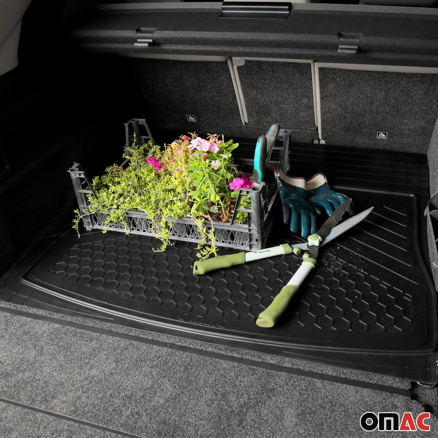 OMAC Car Rubber Cargo Trunk Liner Black Heavy Duty Set Semi-Custom fit - Image 7