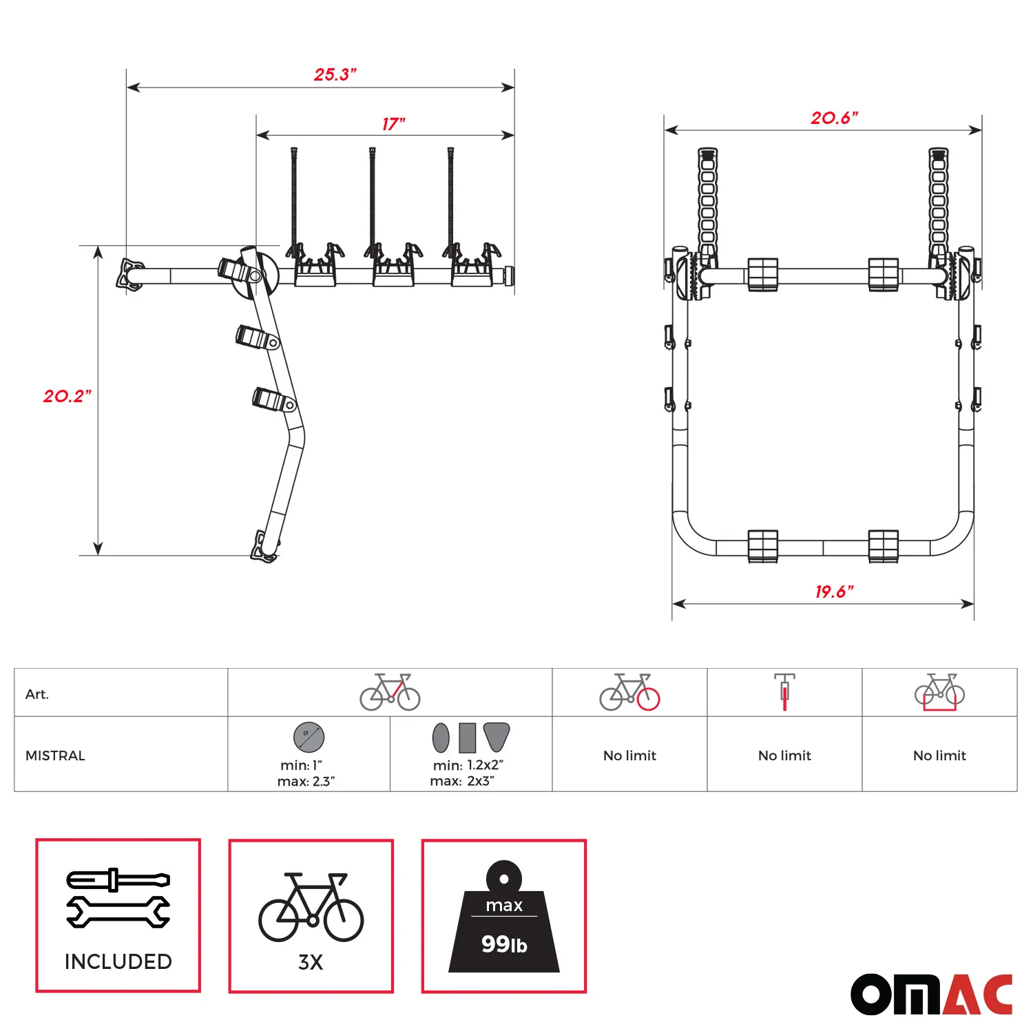 2014-2024 Mitsubishi Mirage Bike Racks 3 Bike Carrier Hitch Mount Steel Black - Image 3