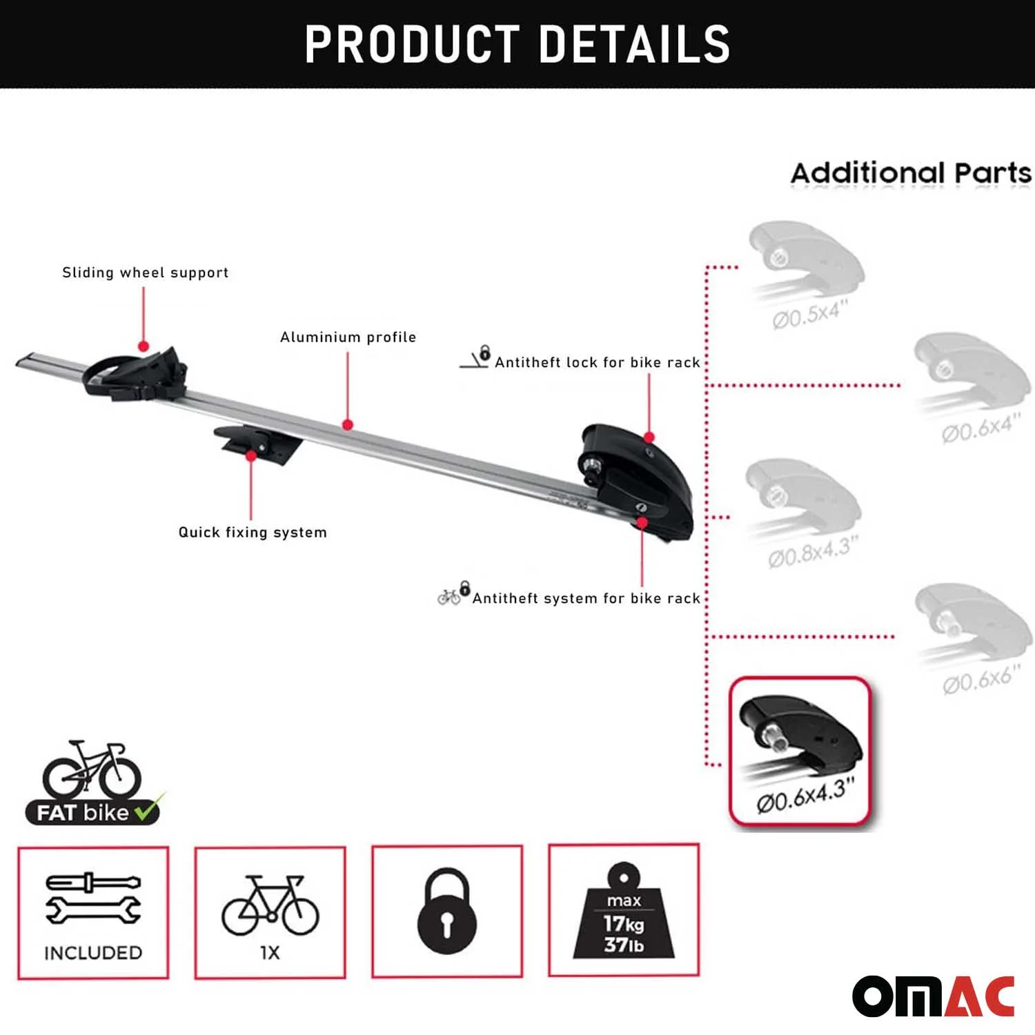 Roof Bicycle Rack Bike Carrier Alu. Upright With Optional 0,6x4,3 inch Fork Kit - Image 5
