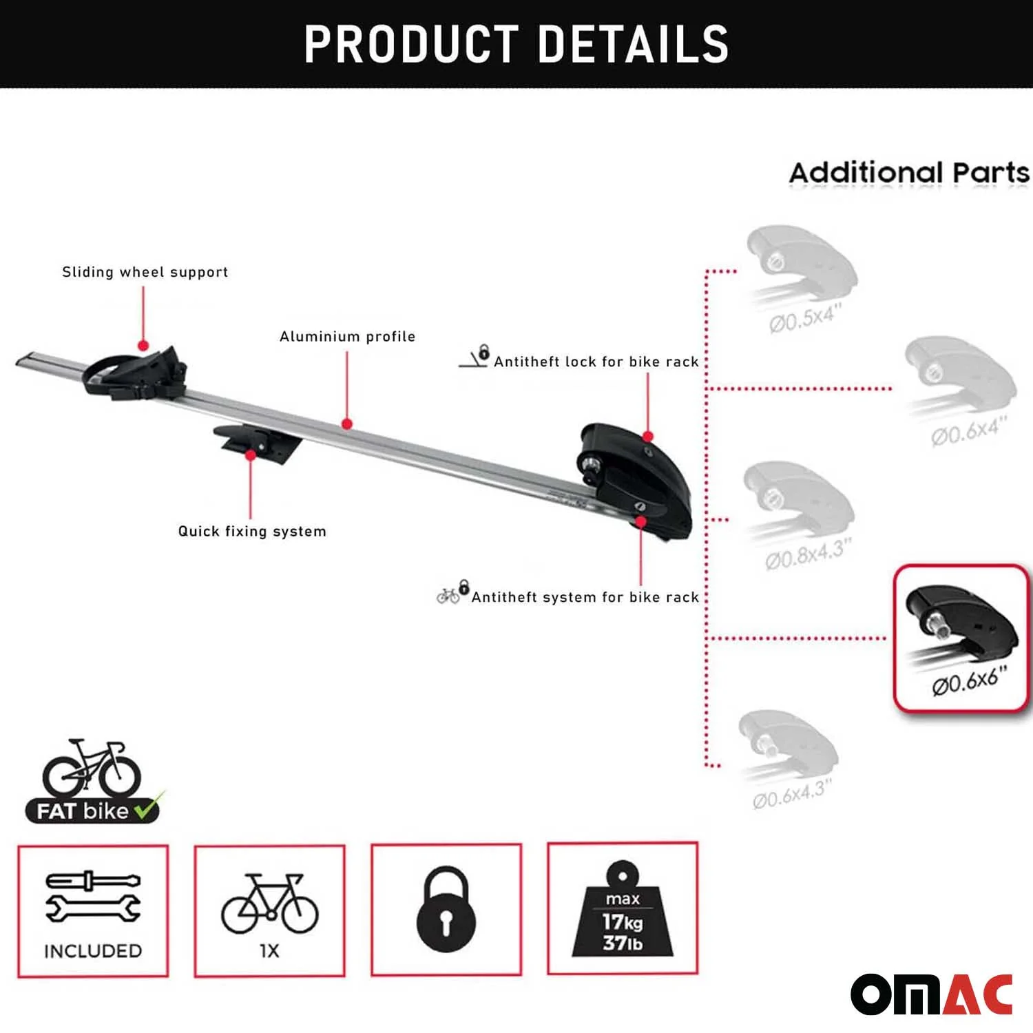 Roof Bicycle Rack Bike Carrier Alu. Upright With Optional 0,6x6 inch Fork Kit - Image 5